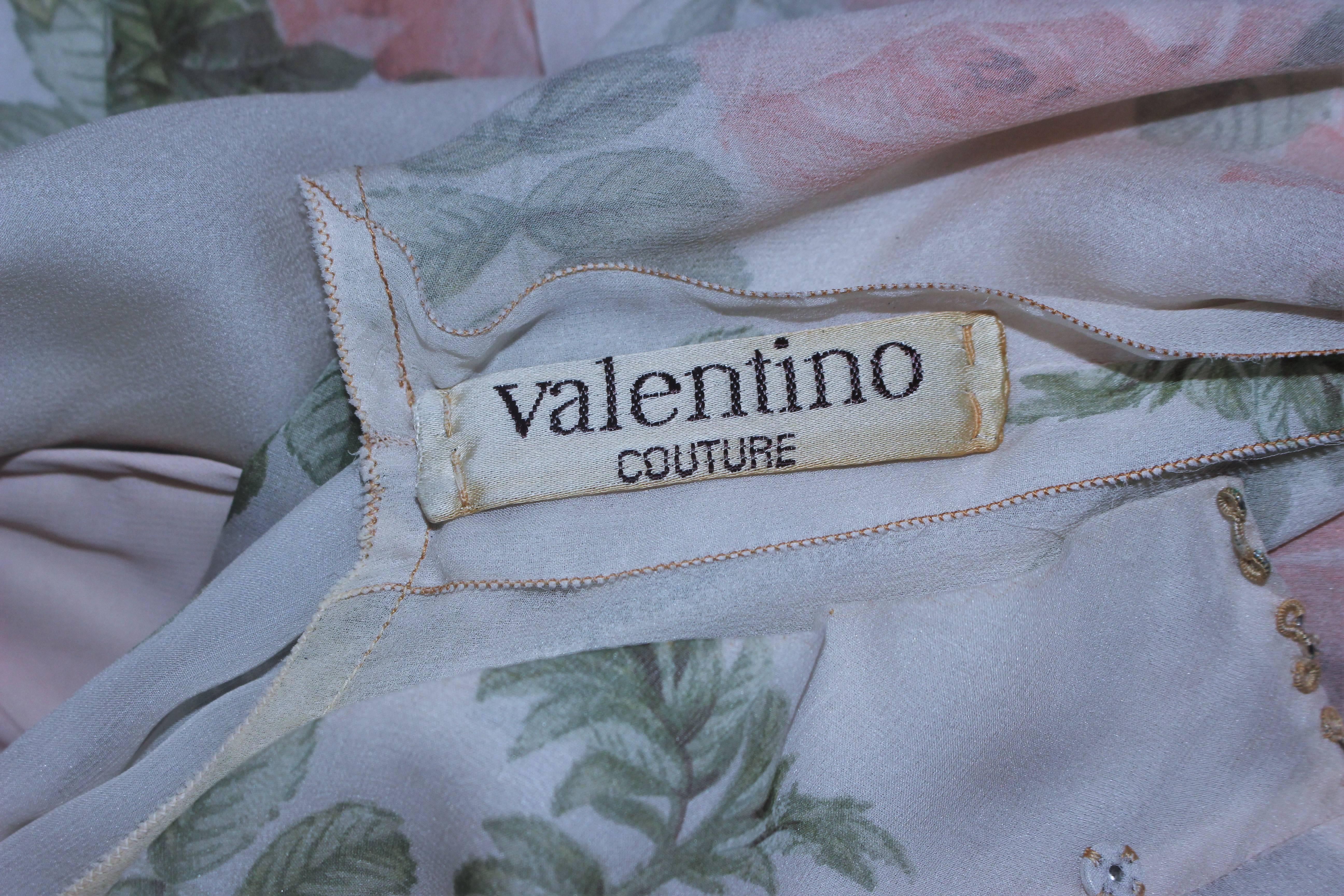 VALENTINO 1980's Floral Print Silk Chiffon Skirt Ensemble Size 2-4 5