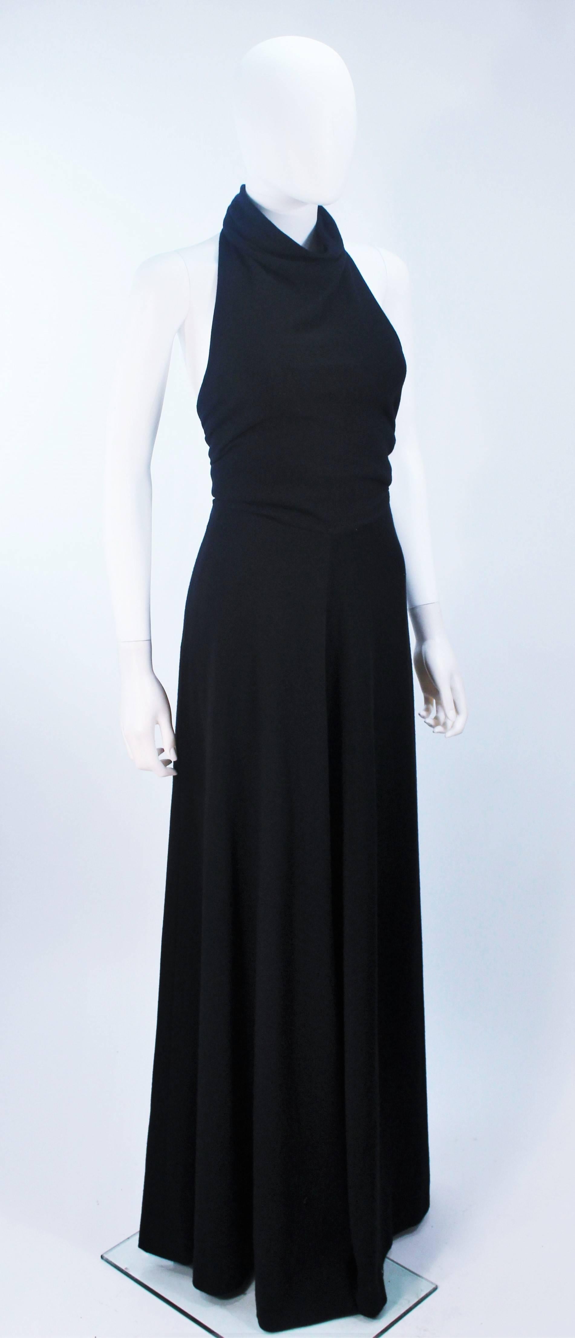 JEAN PATOU Black Wool Full Length Draped Neck Halter Dress Size 10 For Sale 1