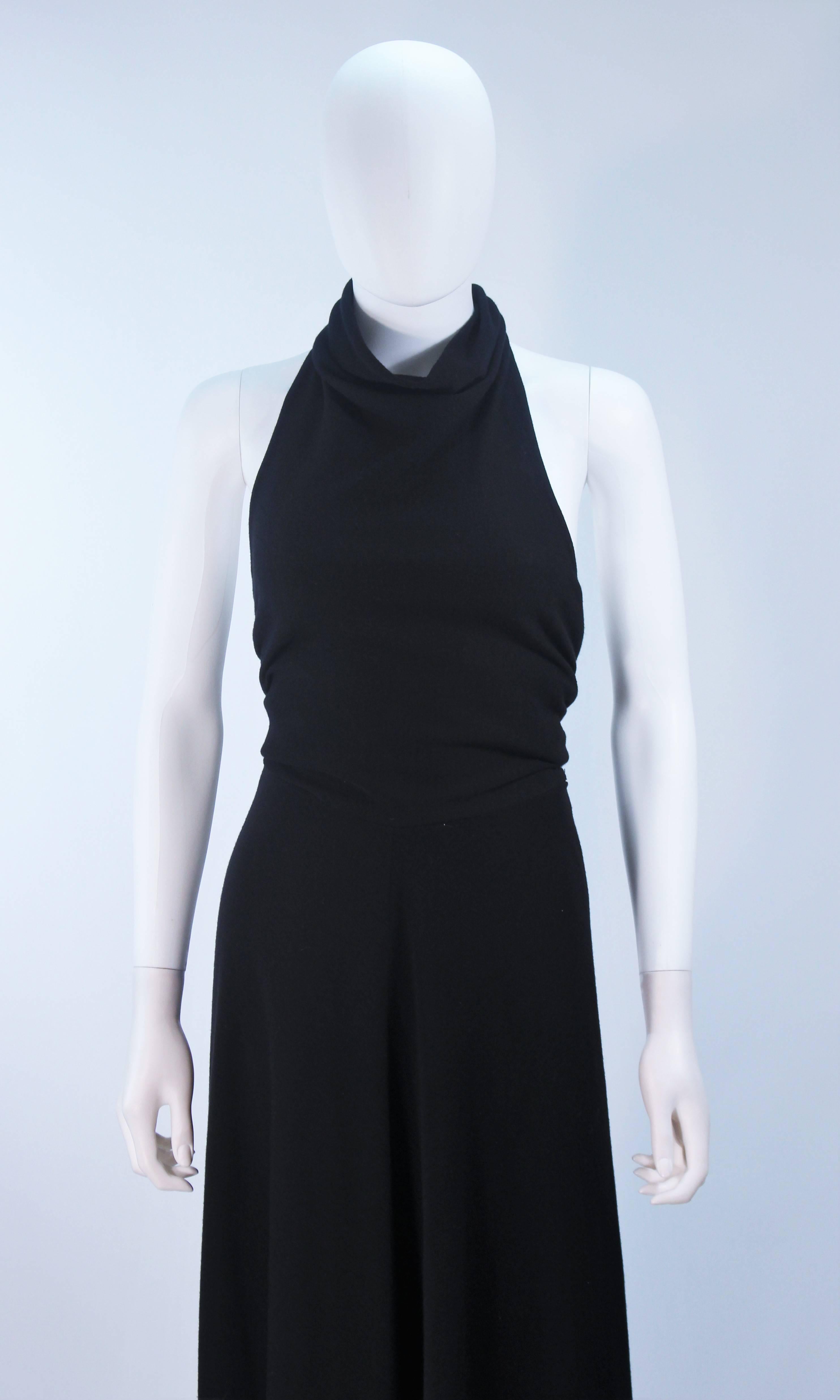 JEAN PATOU Black Wool Full Length Draped Neck Halter Dress Size 10 In Excellent Condition For Sale In Los Angeles, CA