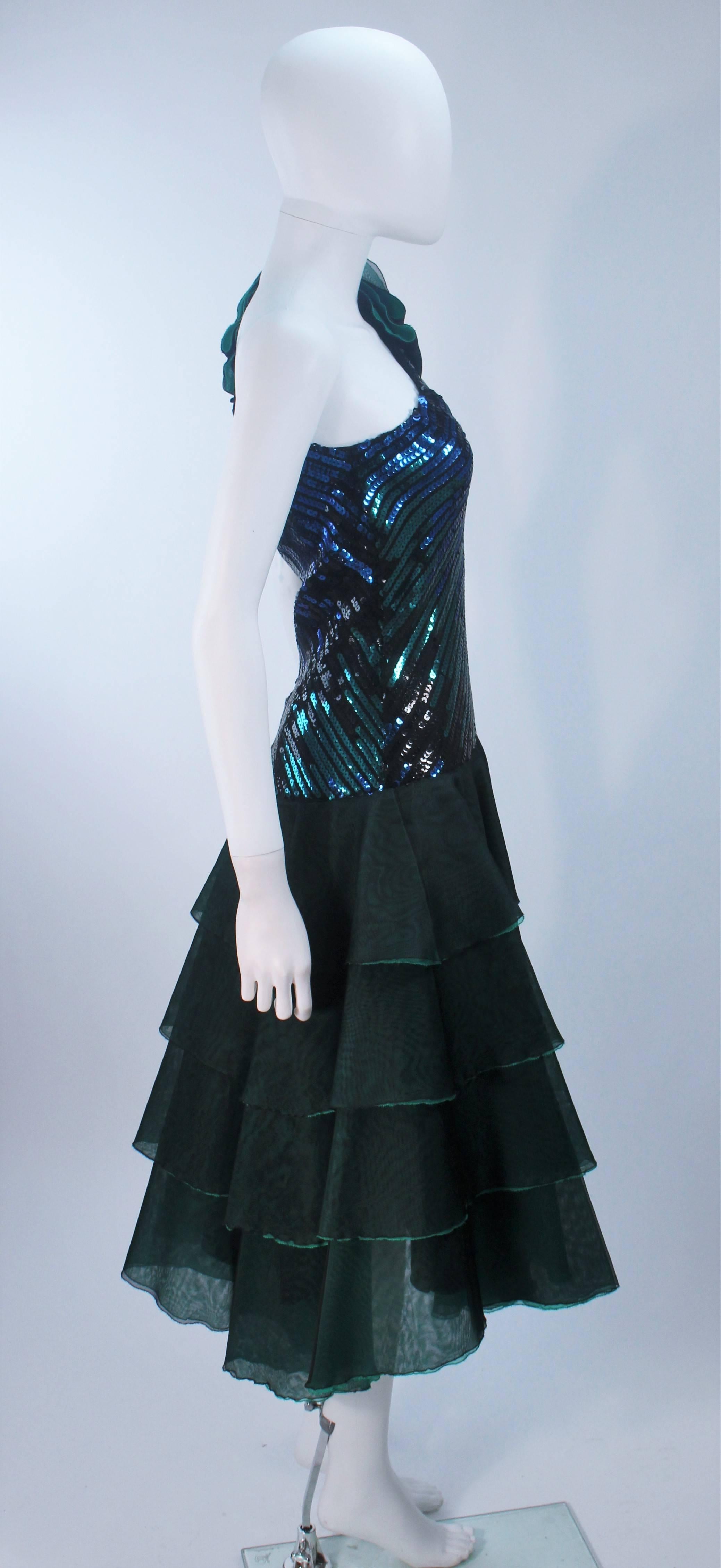 Black Iridescent Emerald Green Sequin Cocktail Dress Size 6-8 For Sale