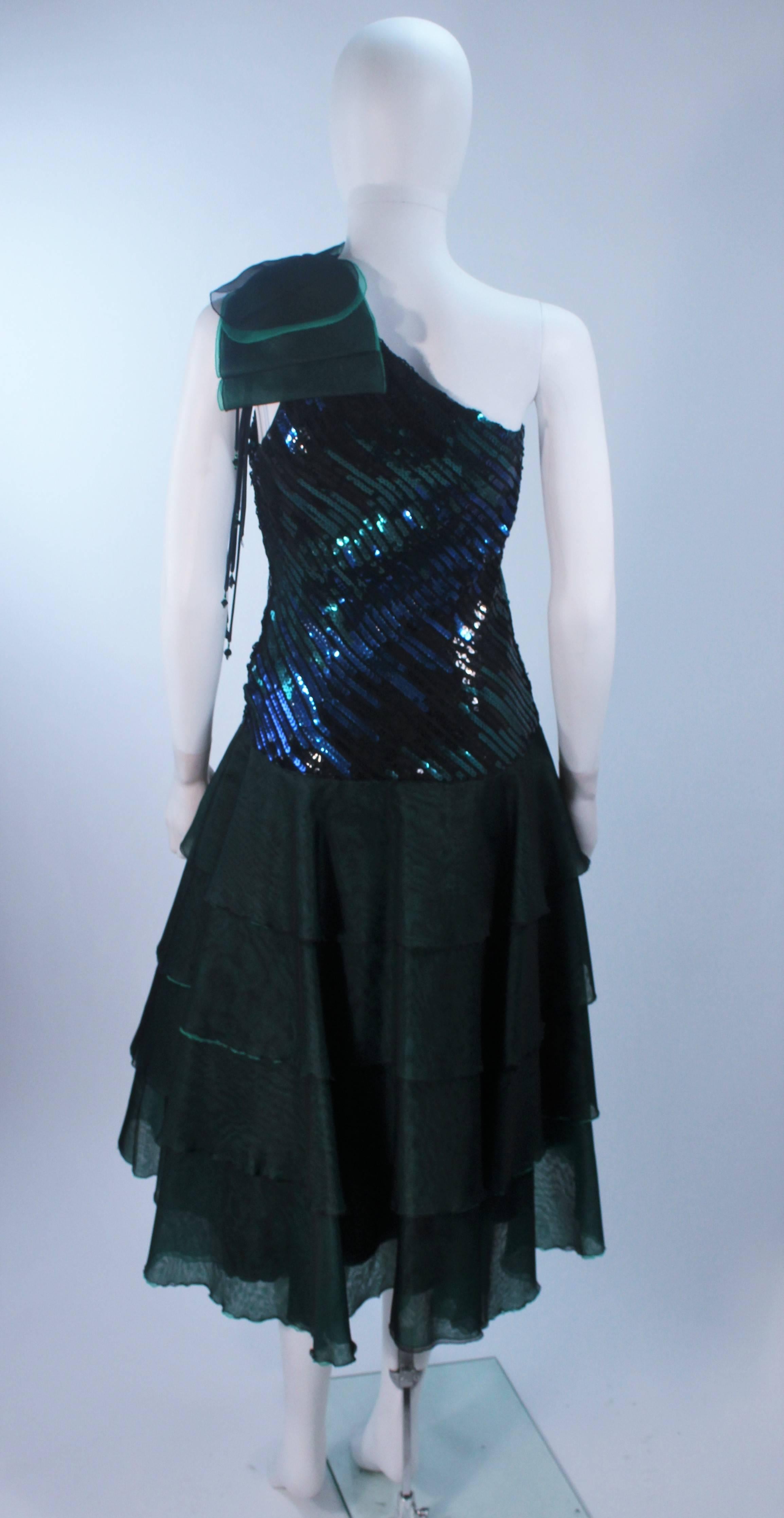 Iridescent Emerald Green Sequin Cocktail Dress Size 6-8 For Sale 1