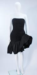 UNGARO Black Silk Gathered Cocktail Dress with Ruffle Detail Size 4-6