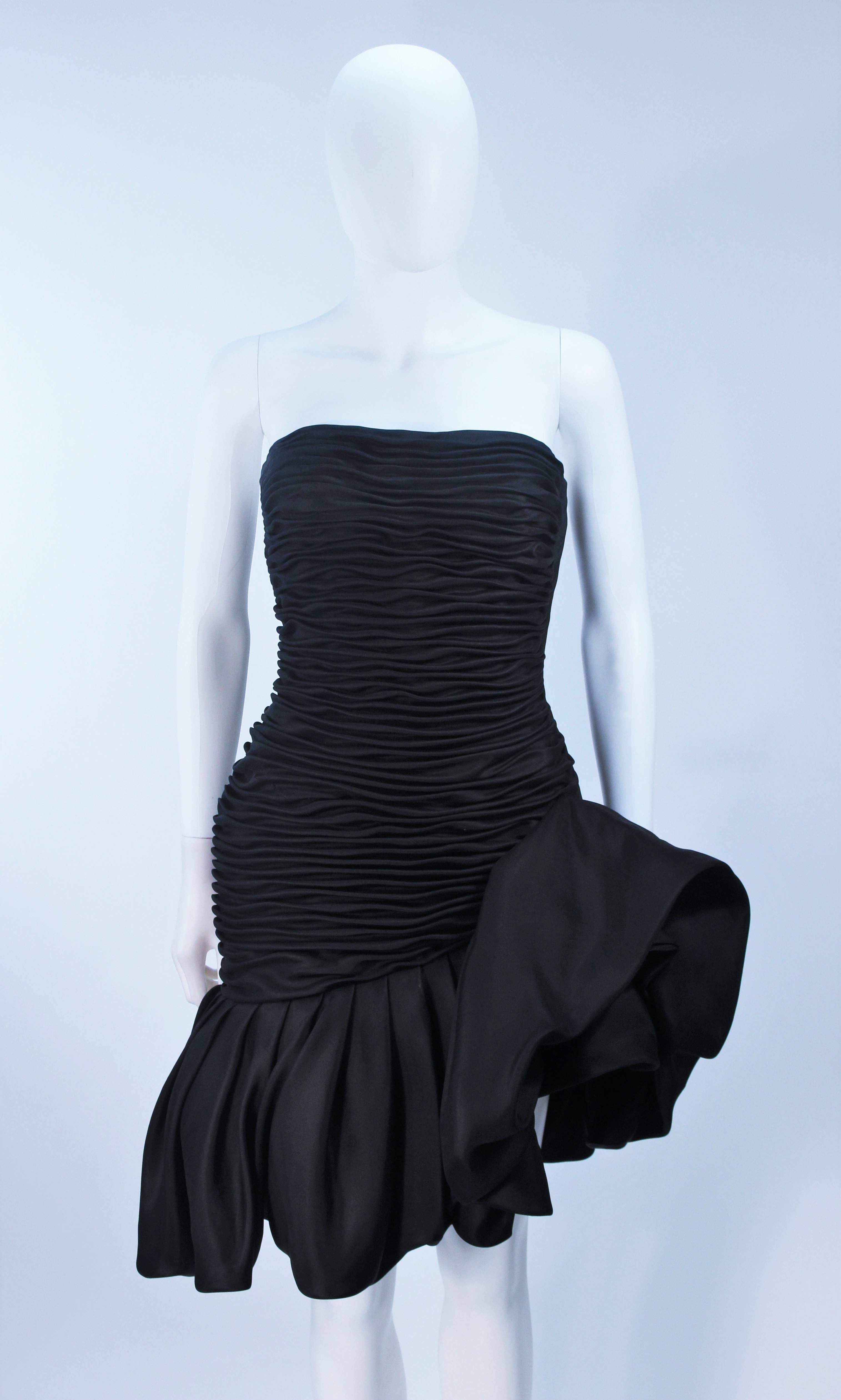 UNGARO Black Silk Gathered Cocktail Dress with Ruffle Detail Size 4-6 In Excellent Condition For Sale In Los Angeles, CA