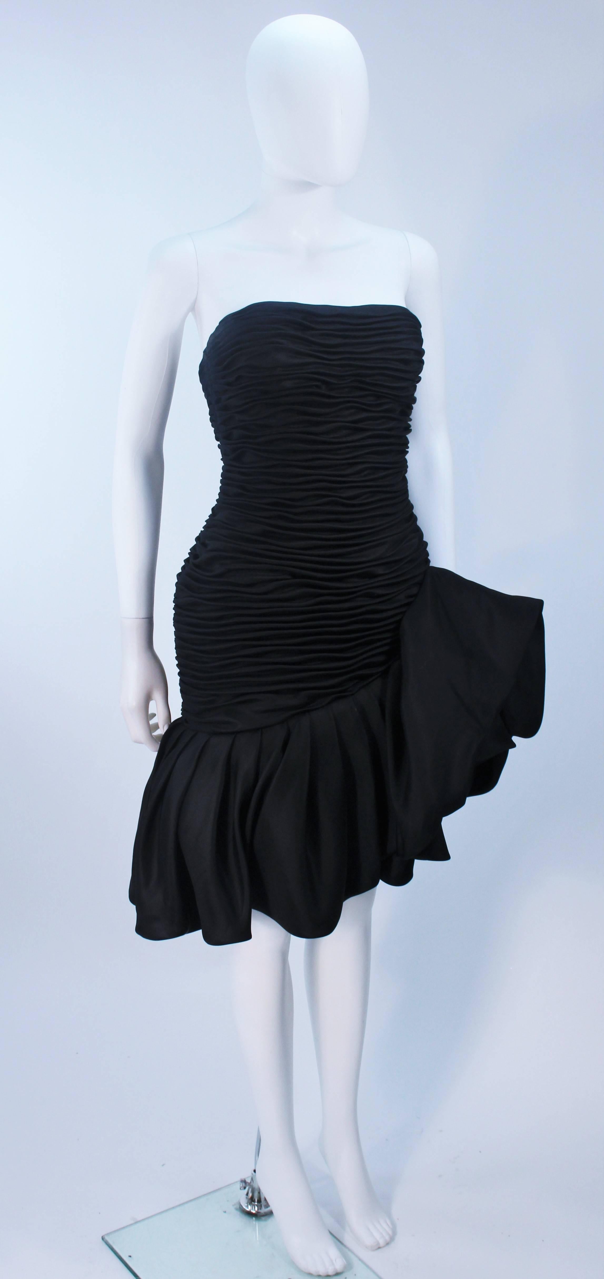 UNGARO Black Silk Gathered Cocktail Dress with Ruffle Detail Size 4-6 For Sale 2