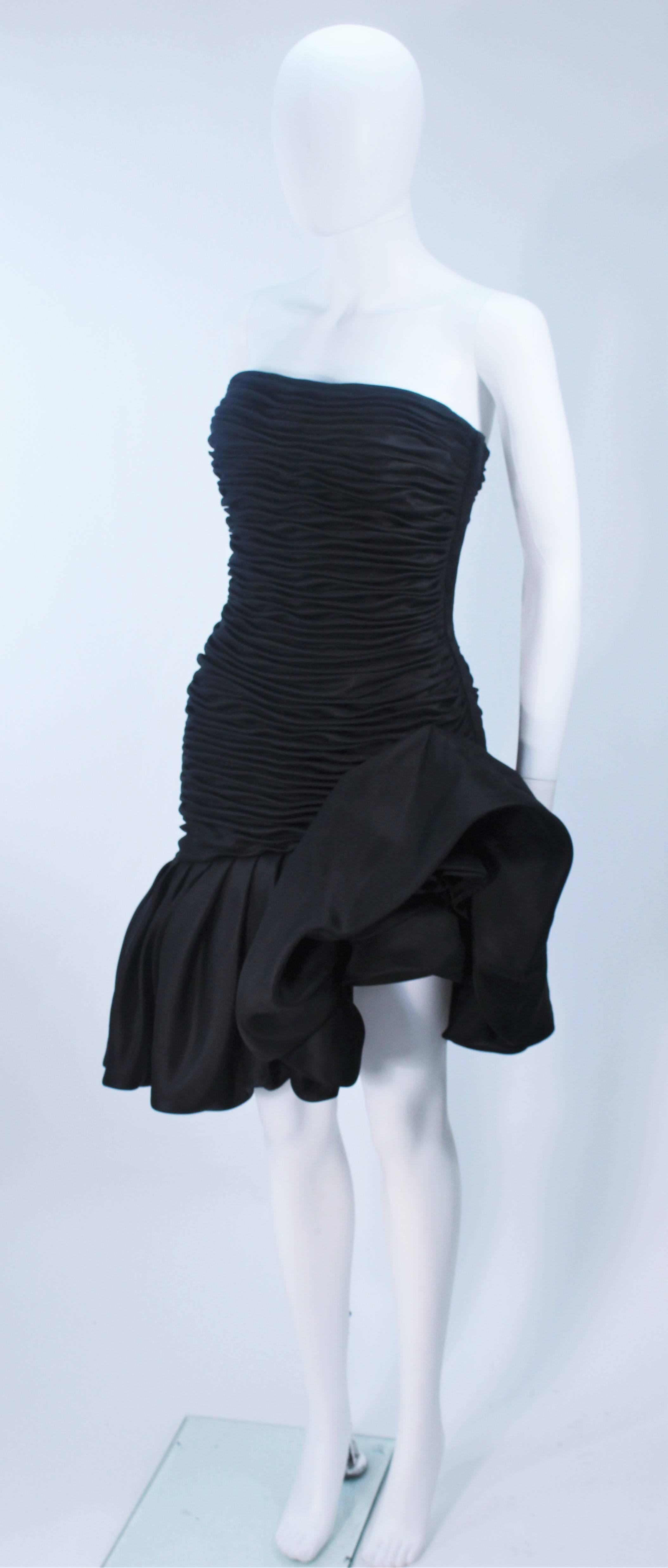 Women's UNGARO Black Silk Gathered Cocktail Dress with Ruffle Detail Size 4-6 For Sale