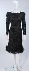 OSCAR DE LA RENTA Black Lace Cocktail Dress Ruffled Hem and Rhinestones Size 6-8