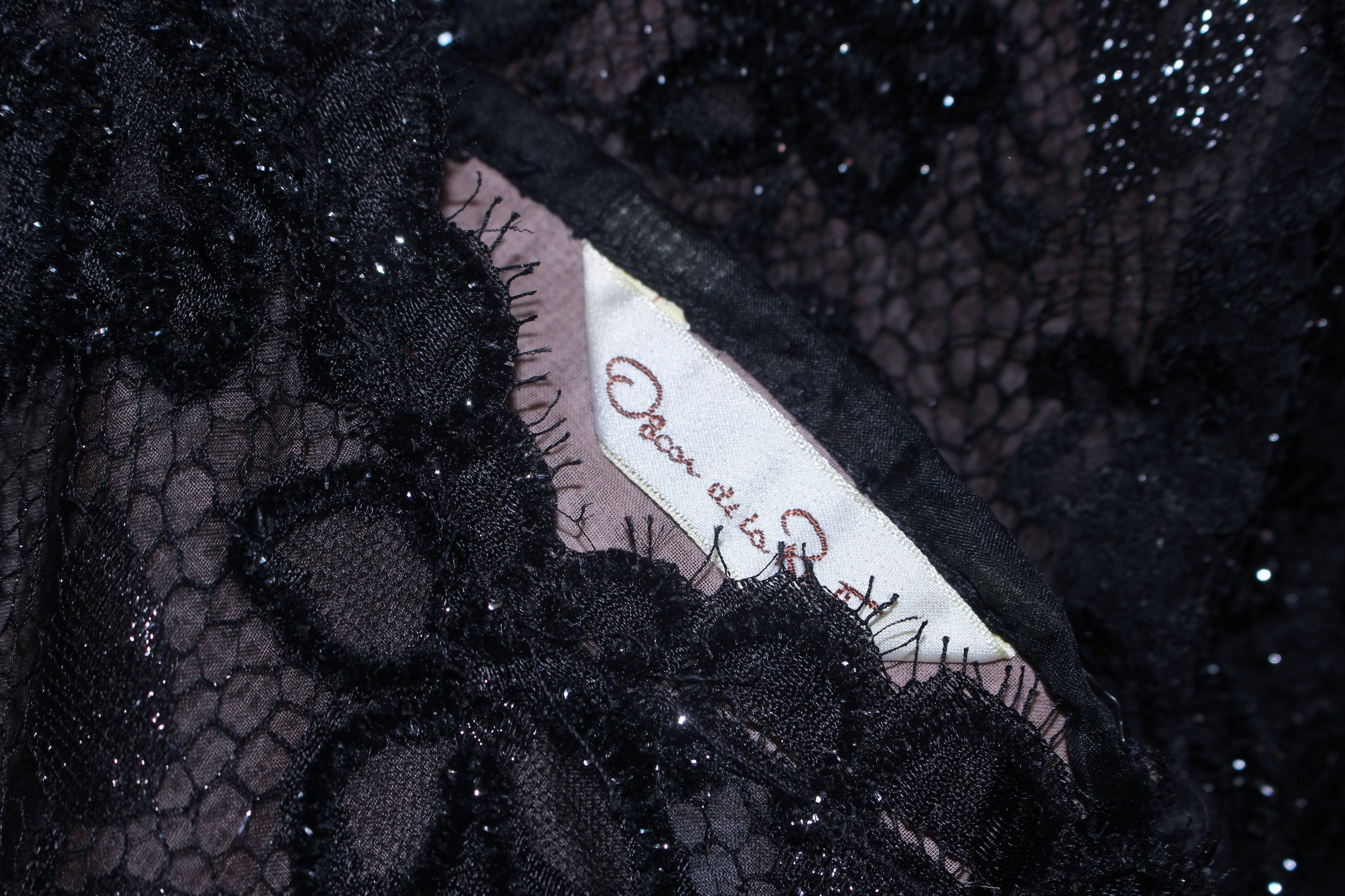OSCAR DE LA RENTA Black Lace Cocktail Dress Ruffled Hem and Rhinestones Size 6-8 For Sale 5