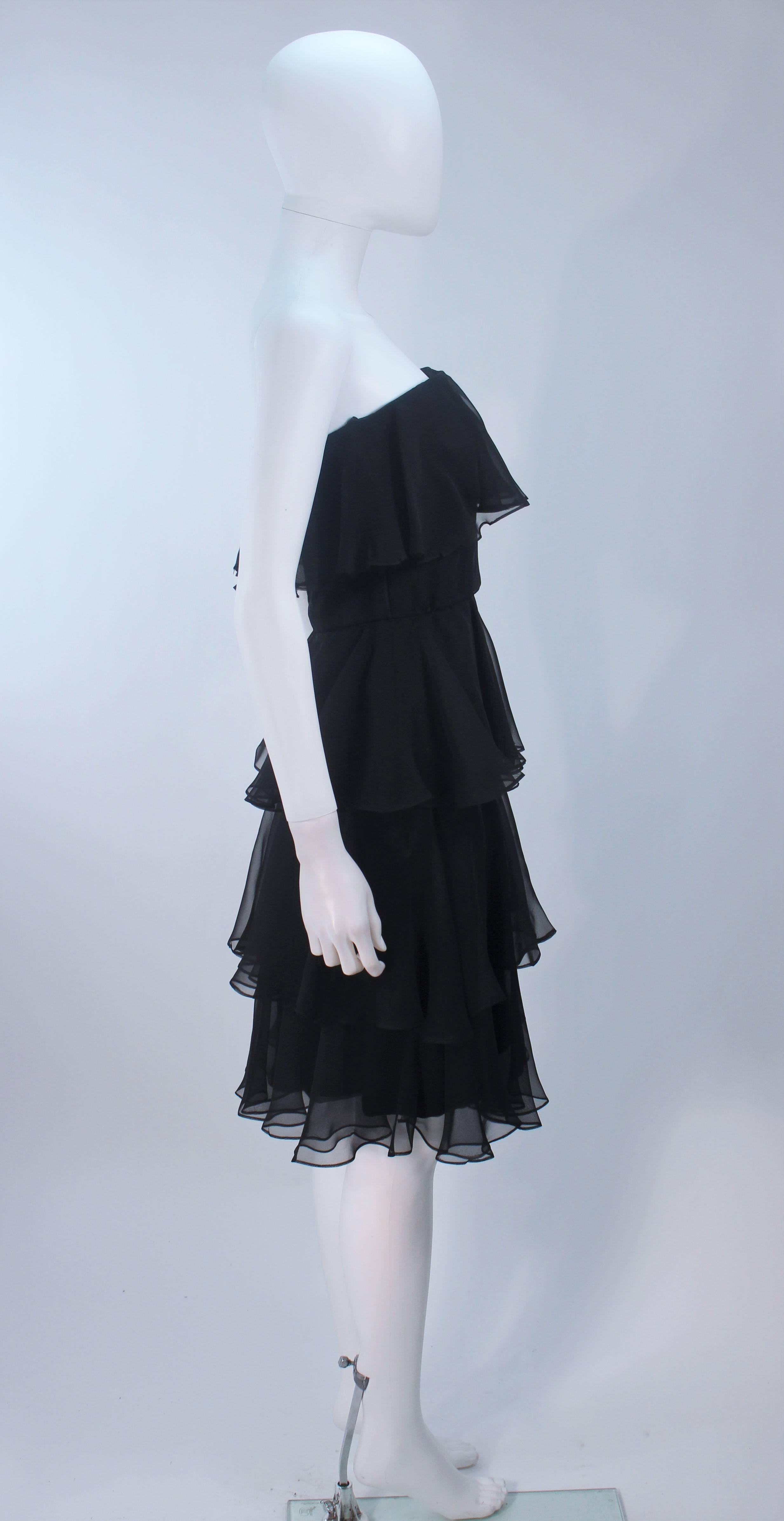 ESTEVEZ Black Silk Strapless Tiered Chiffon Cocktail Dress Size 4 For Sale 3