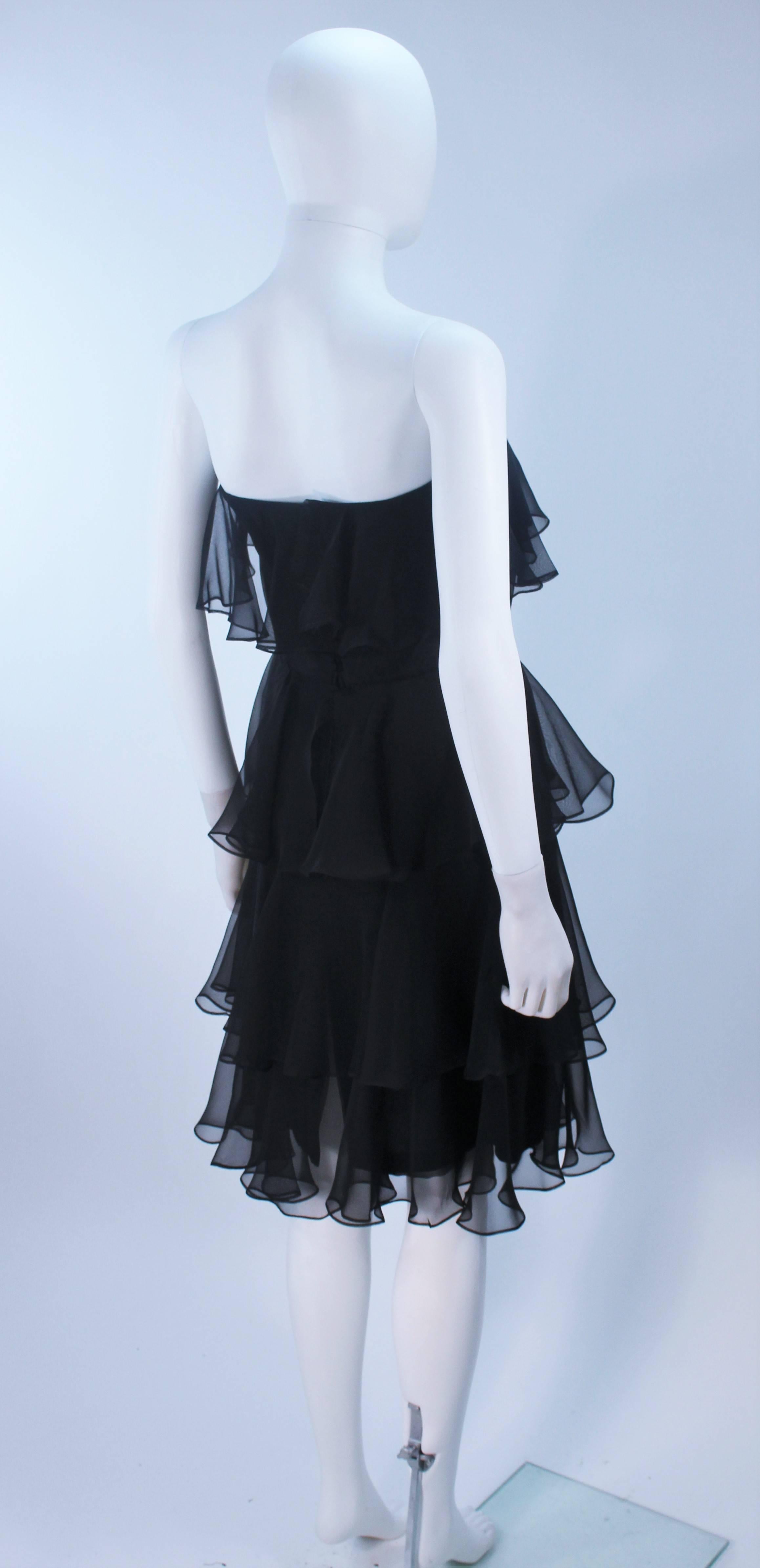 ESTEVEZ Black Silk Strapless Tiered Chiffon Cocktail Dress Size 4 For Sale 4