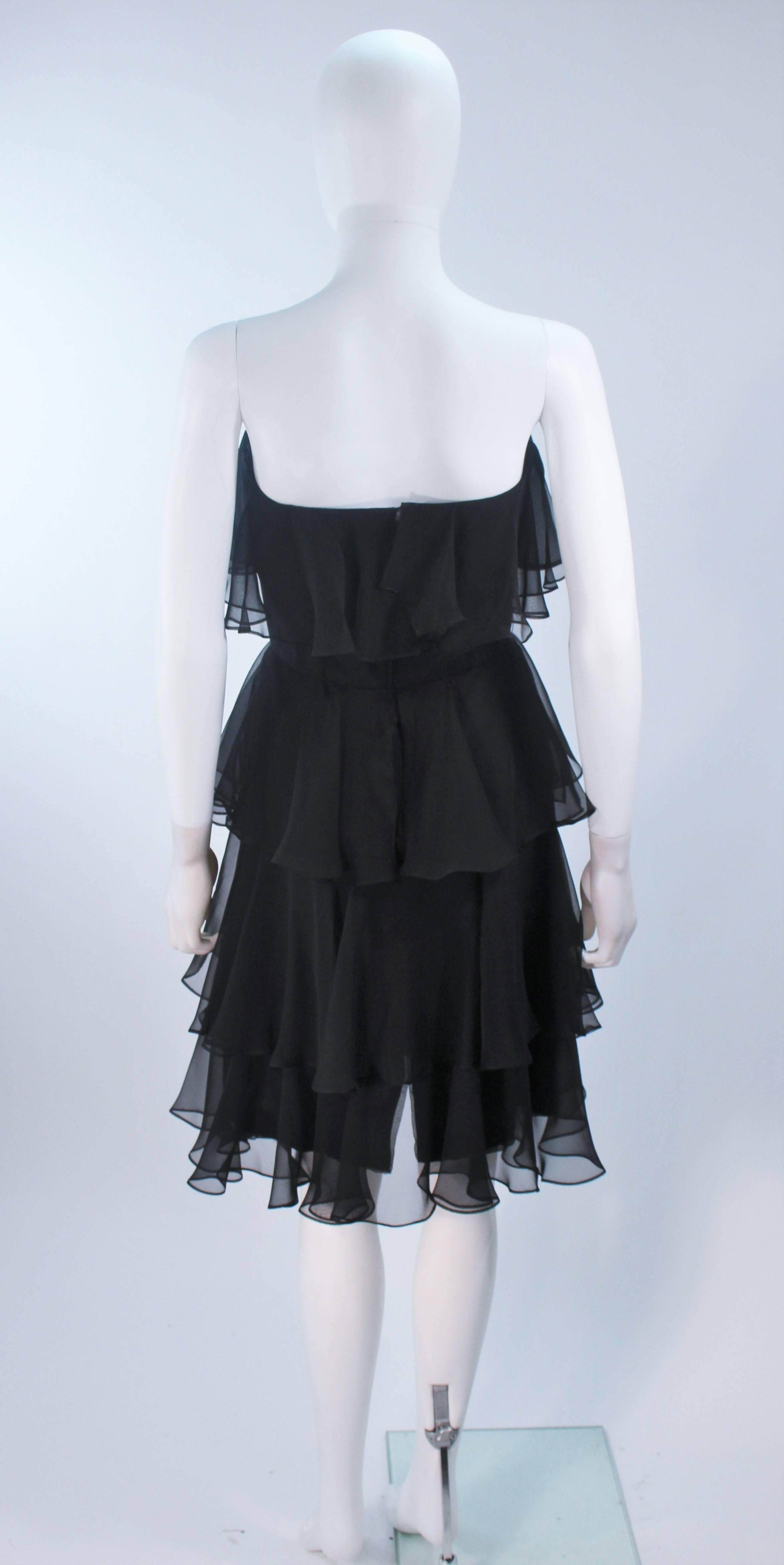 ESTEVEZ Black Silk Strapless Tiered Chiffon Cocktail Dress Size 4 For Sale 5