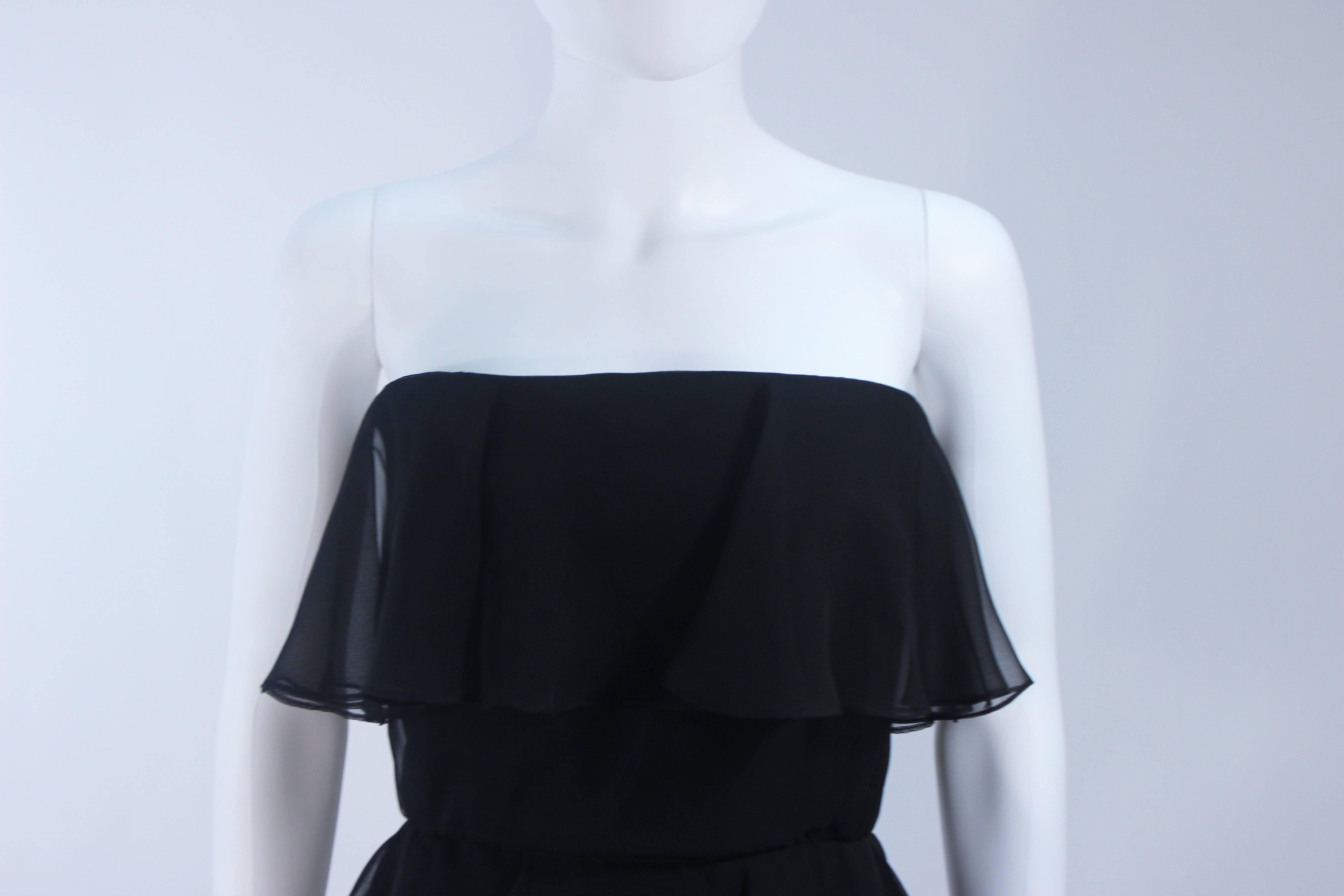 Women's ESTEVEZ Black Silk Strapless Tiered Chiffon Cocktail Dress Size 4 For Sale