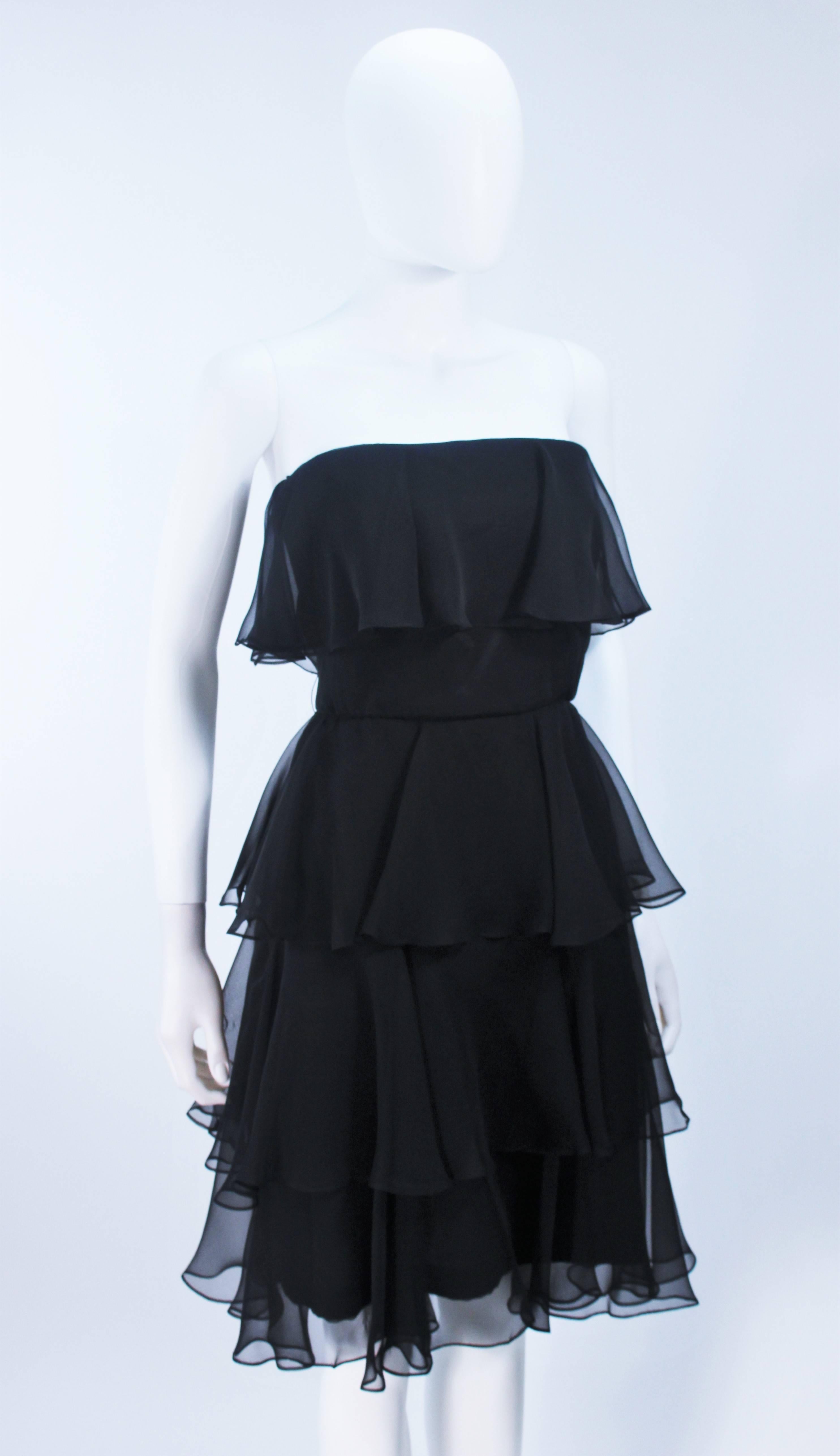 ESTEVEZ Black Silk Strapless Tiered Chiffon Cocktail Dress Size 4 For Sale 2
