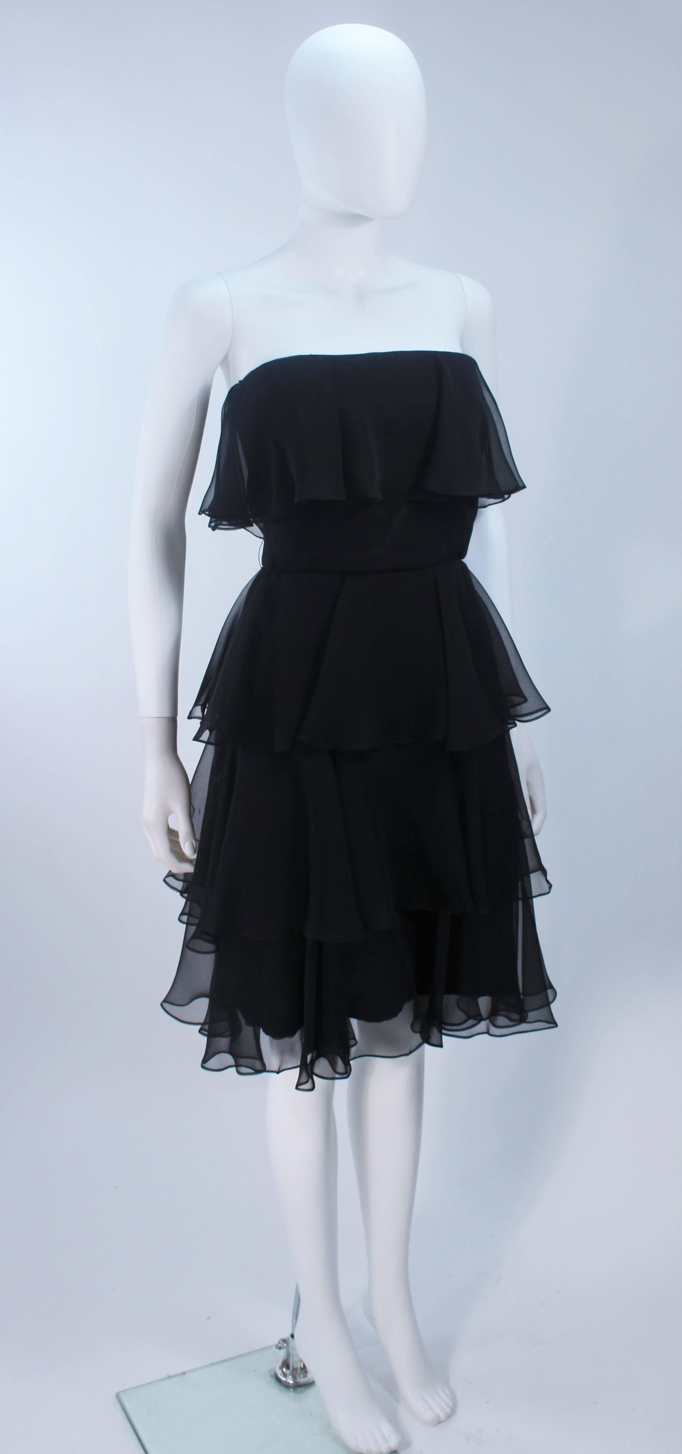 ESTEVEZ Black Silk Strapless Tiered Chiffon Cocktail Dress Size 4 For Sale 1