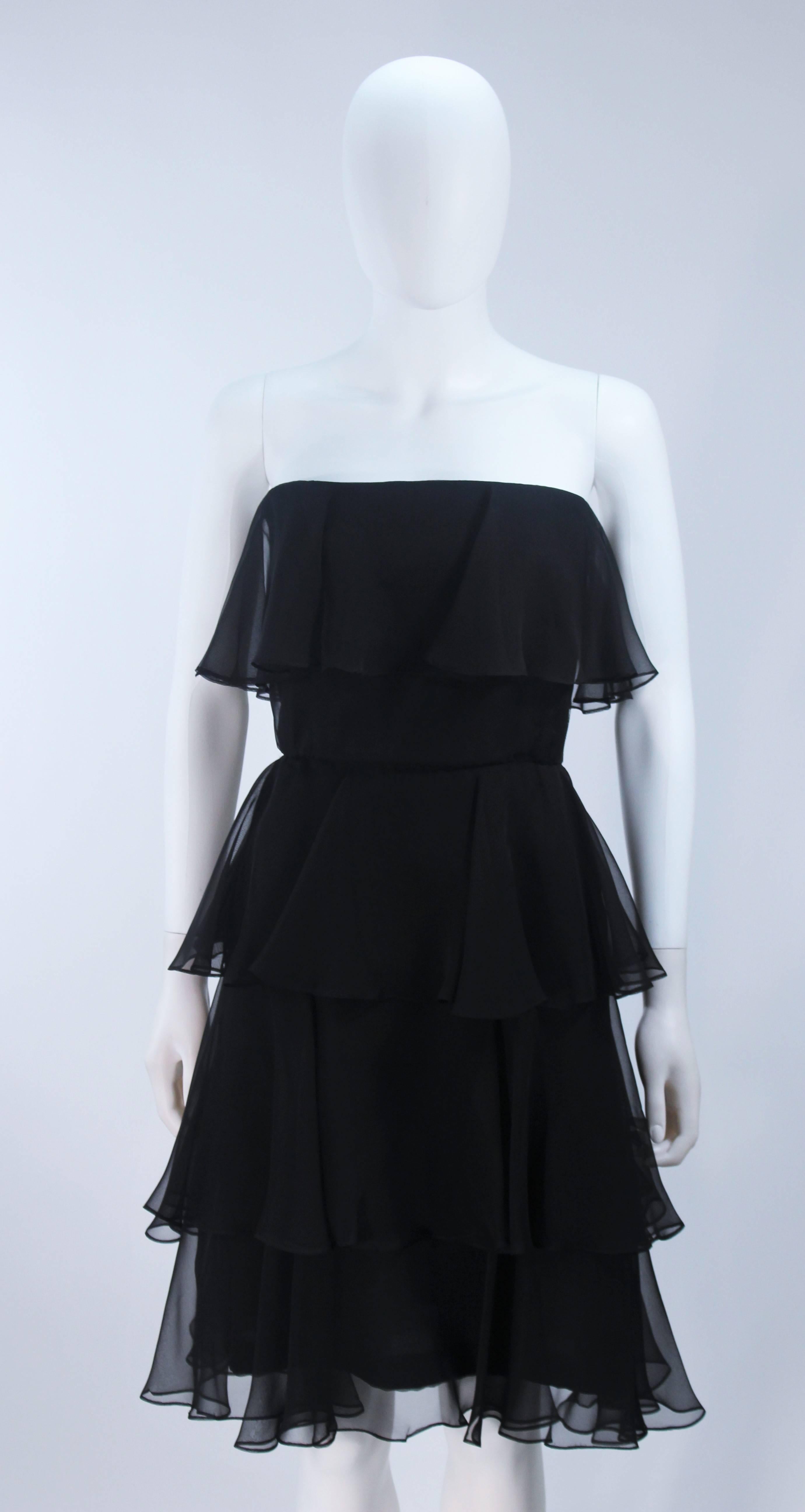 ESTEVEZ Black Silk Strapless Tiered Chiffon Cocktail Dress Size 4 In Excellent Condition For Sale In Los Angeles, CA