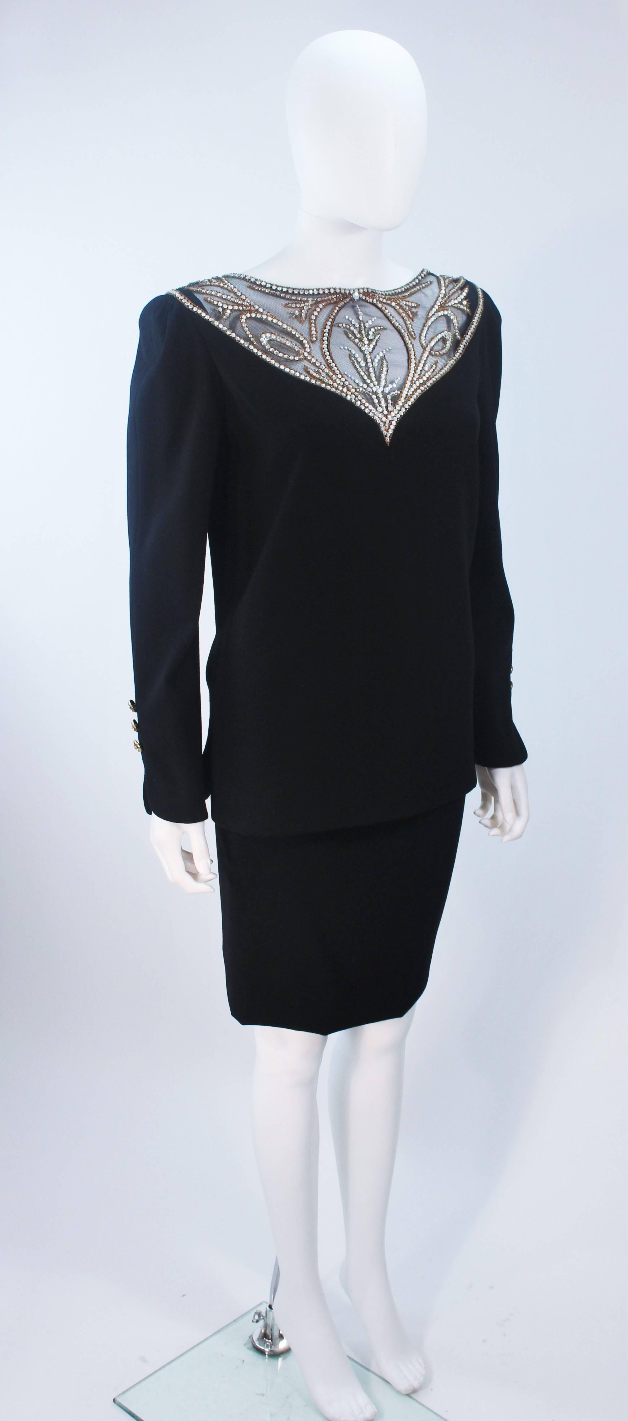 BOB MACKIE Black Skirt Suit Ensemble with Sheer Embellished Accents Size 4-6 In Excellent Condition For Sale In Los Angeles, CA