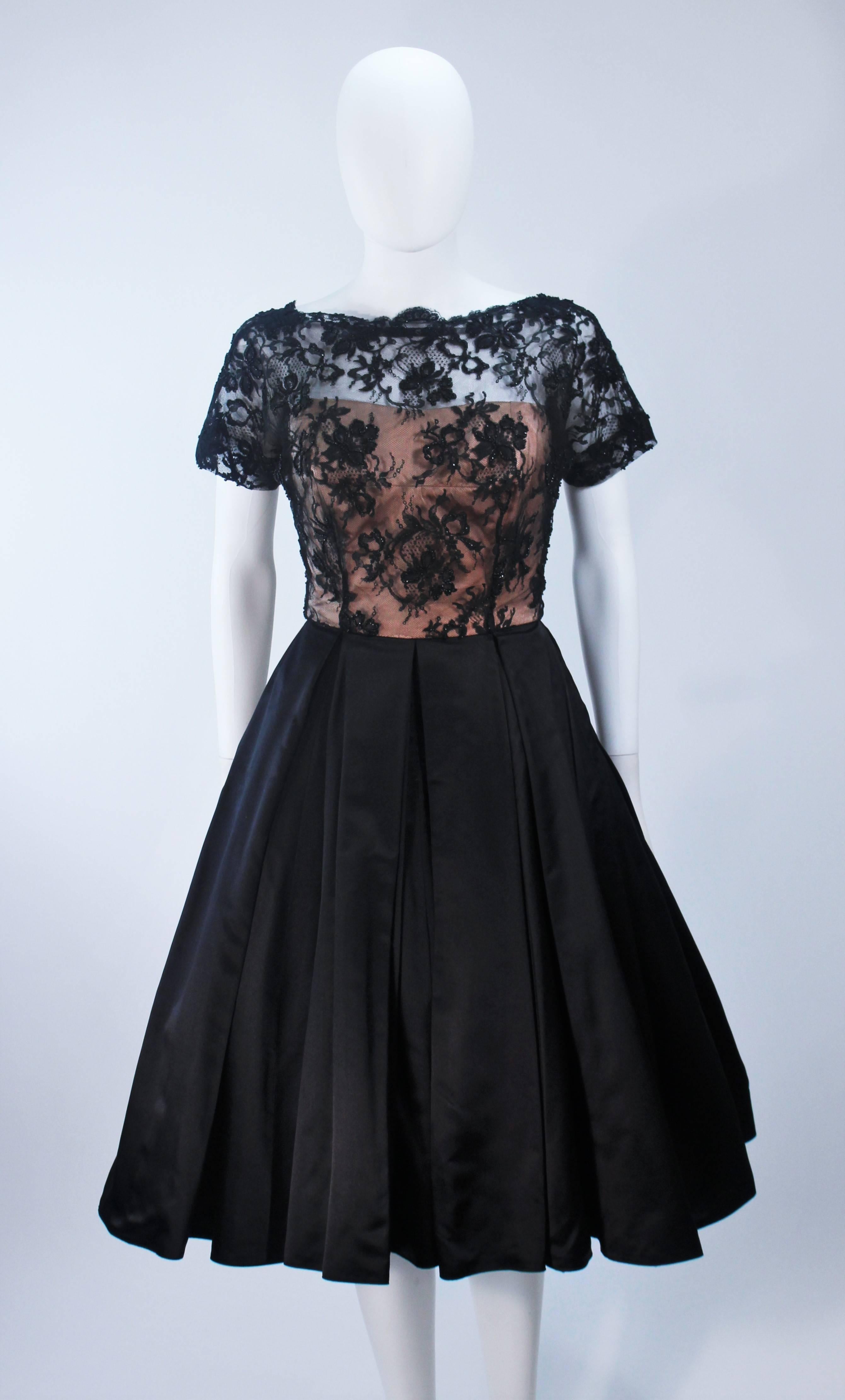 Black Vintage 1950's Custom Lace Cocktail Dress Size 2-4 For Sale