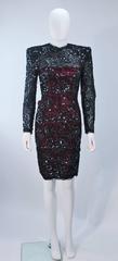 ODICINI COUTURE Black & Magenta Sequin Lace Cocktail Dress with Bow Size 6-8