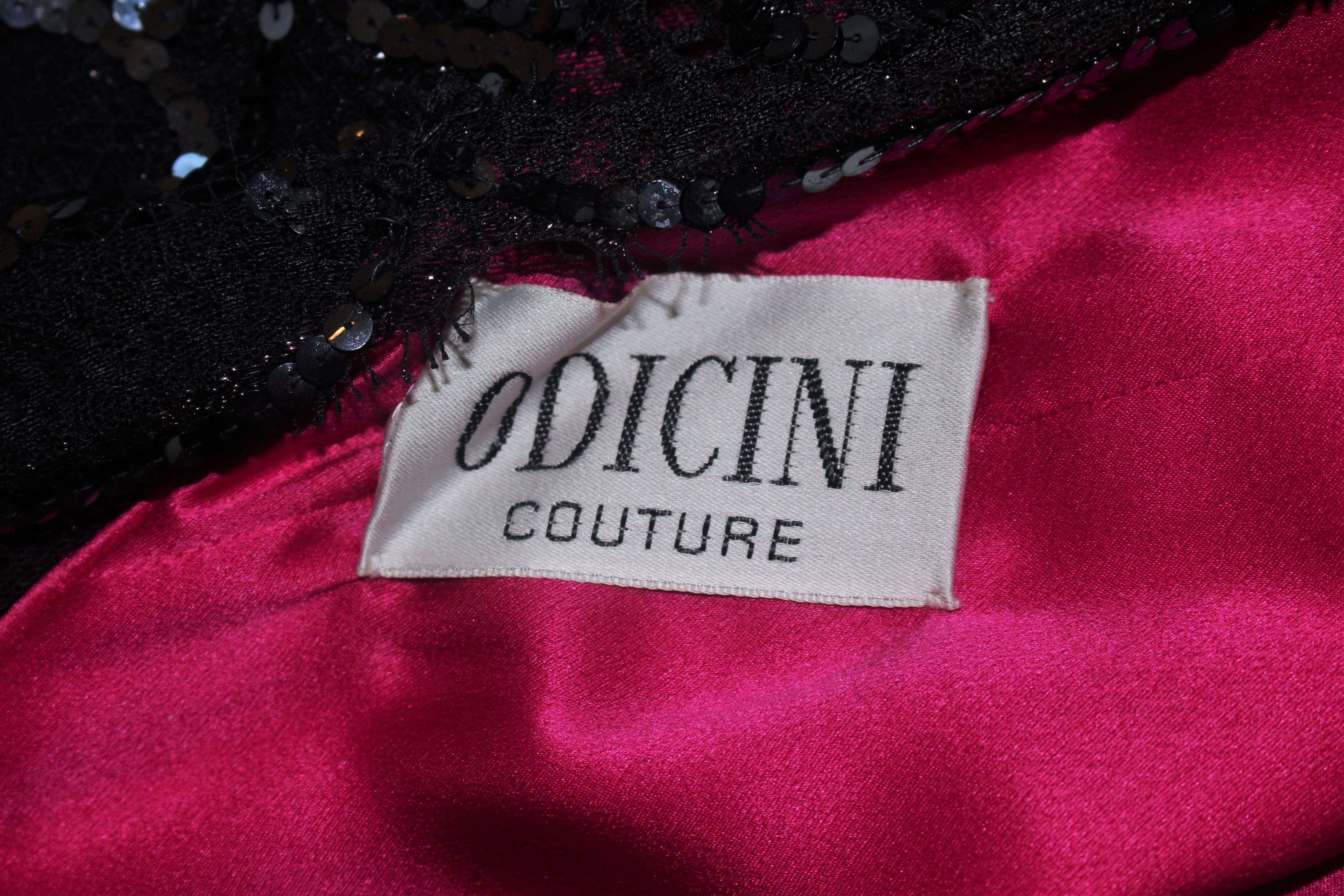 ODICINI COUTURE Black & Magenta Sequin Lace Cocktail Dress with Bow Size 6-8 For Sale 3