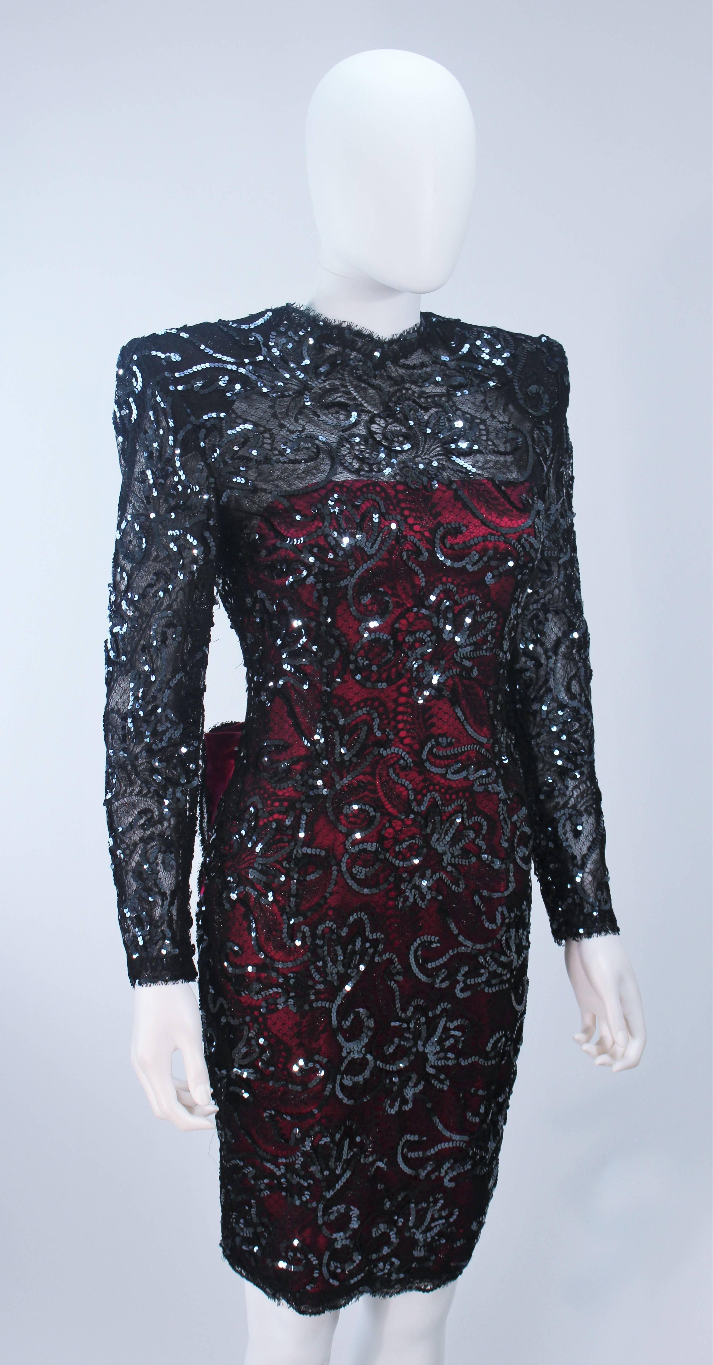 De las mujeres ODICINI COUTURE Vestido de cóctel de encaje de lentejuelas negro y magenta con lazo Talla 6-8 en venta