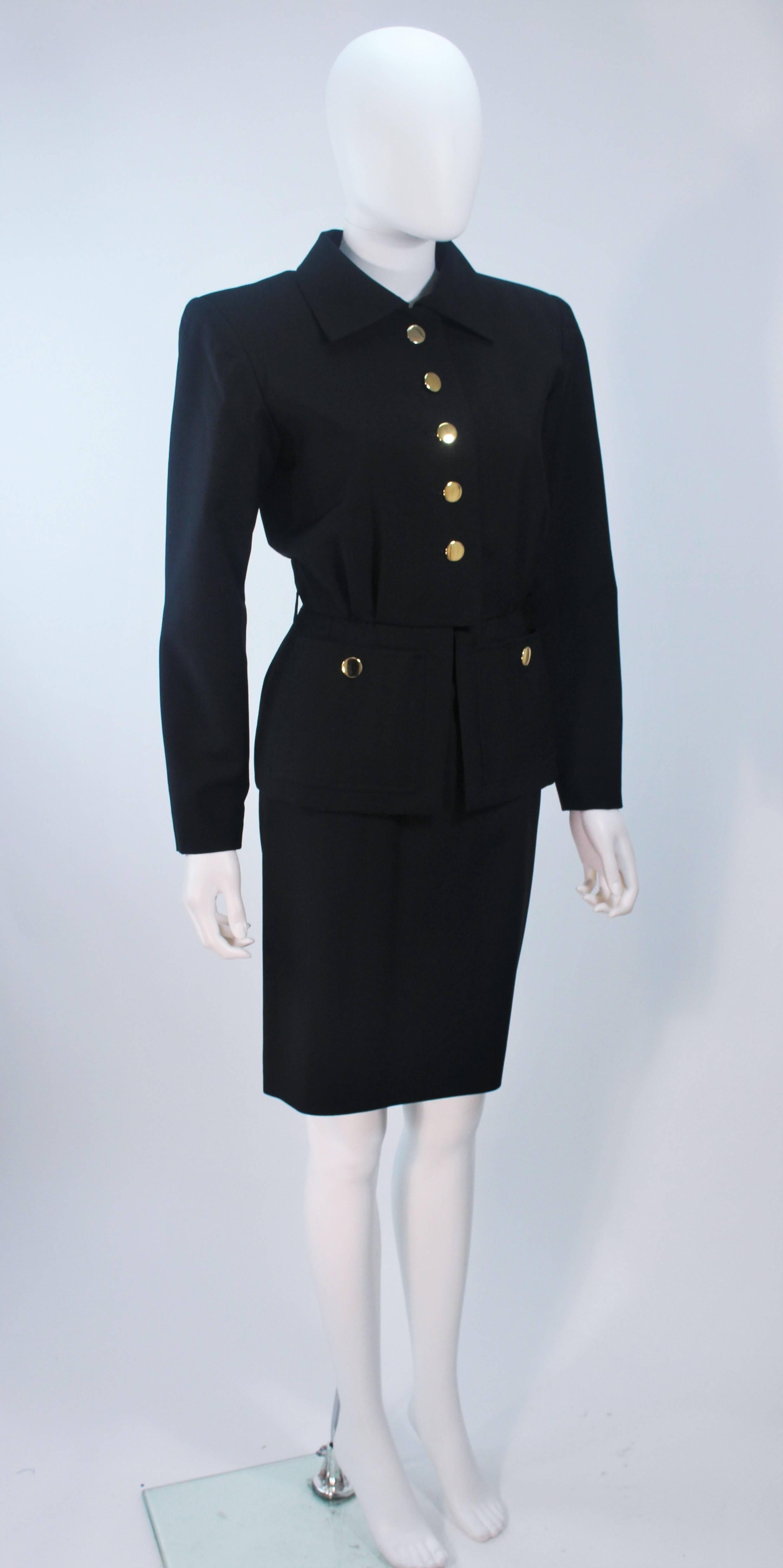 YVES SAINT LAURENT Black Wool & Mohair Skirt Set with Gold Buttons Size 36 In Excellent Condition In Los Angeles, CA