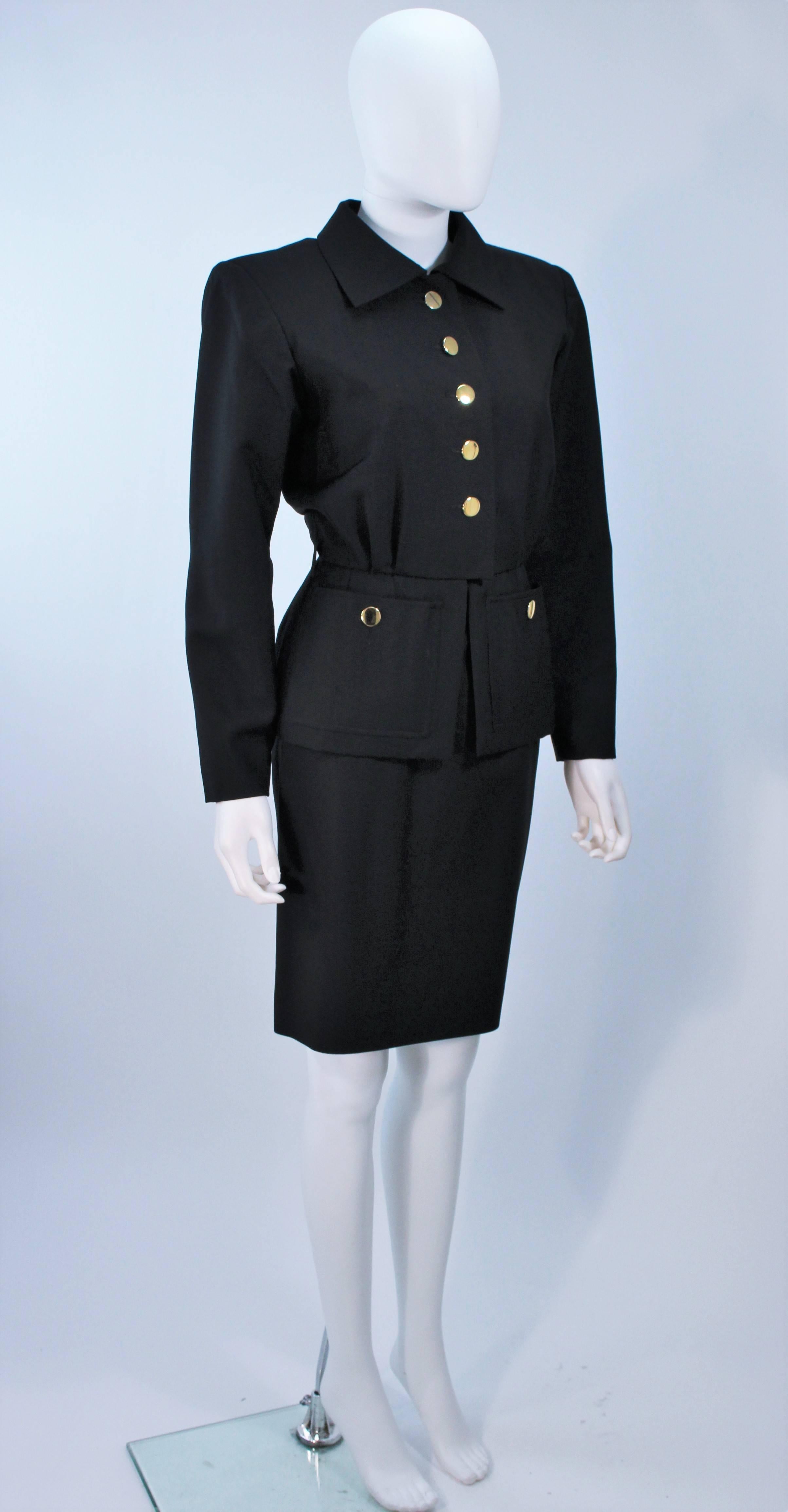 Women's YVES SAINT LAURENT Black Wool & Mohair Skirt Set with Gold Buttons Size 36