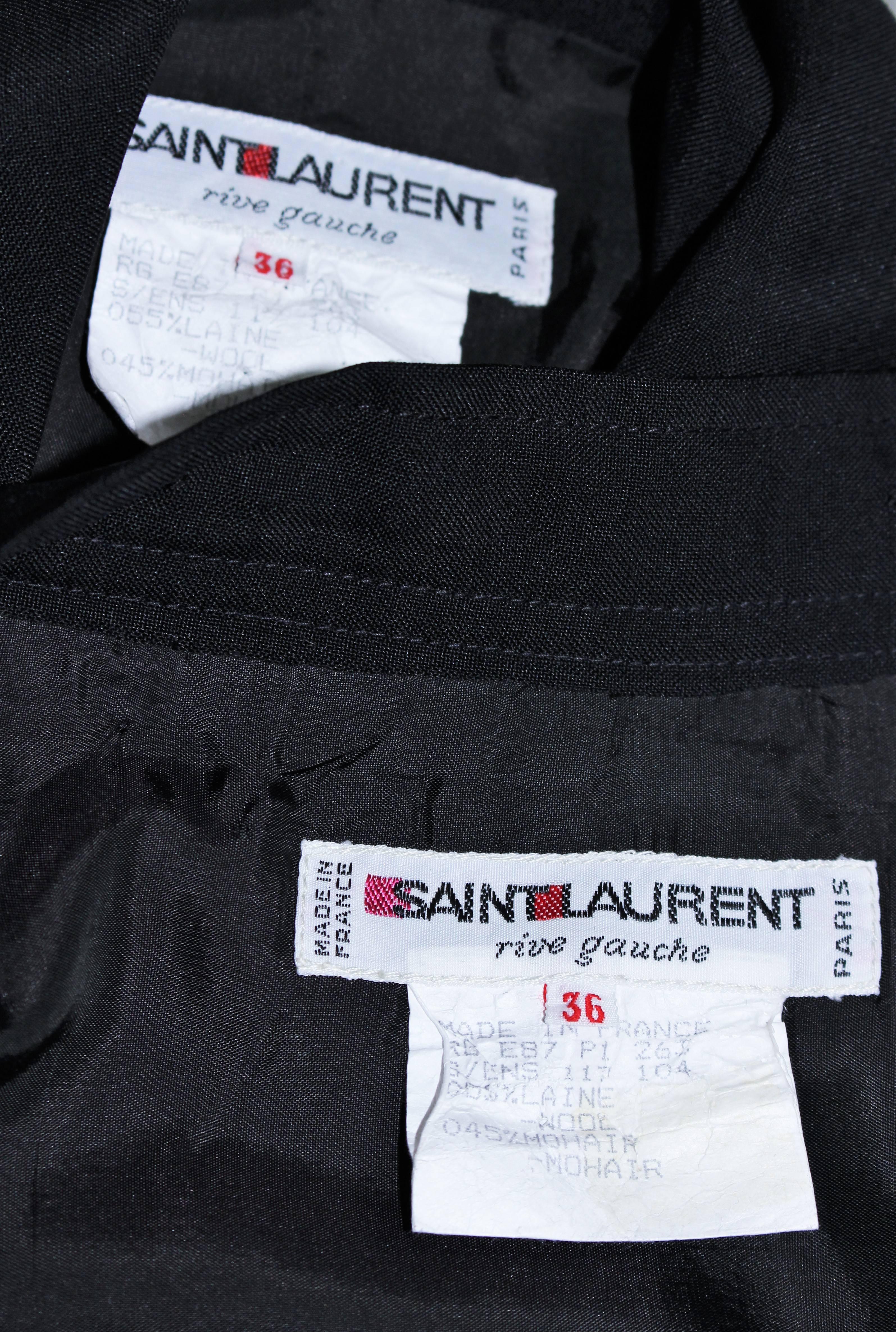 YVES SAINT LAURENT Black Wool & Mohair Skirt Set with Gold Buttons Size 36 6