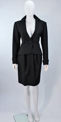 YVES SAINT LAURENT Black Wool Skirt Suit with Satin Trim Size 36