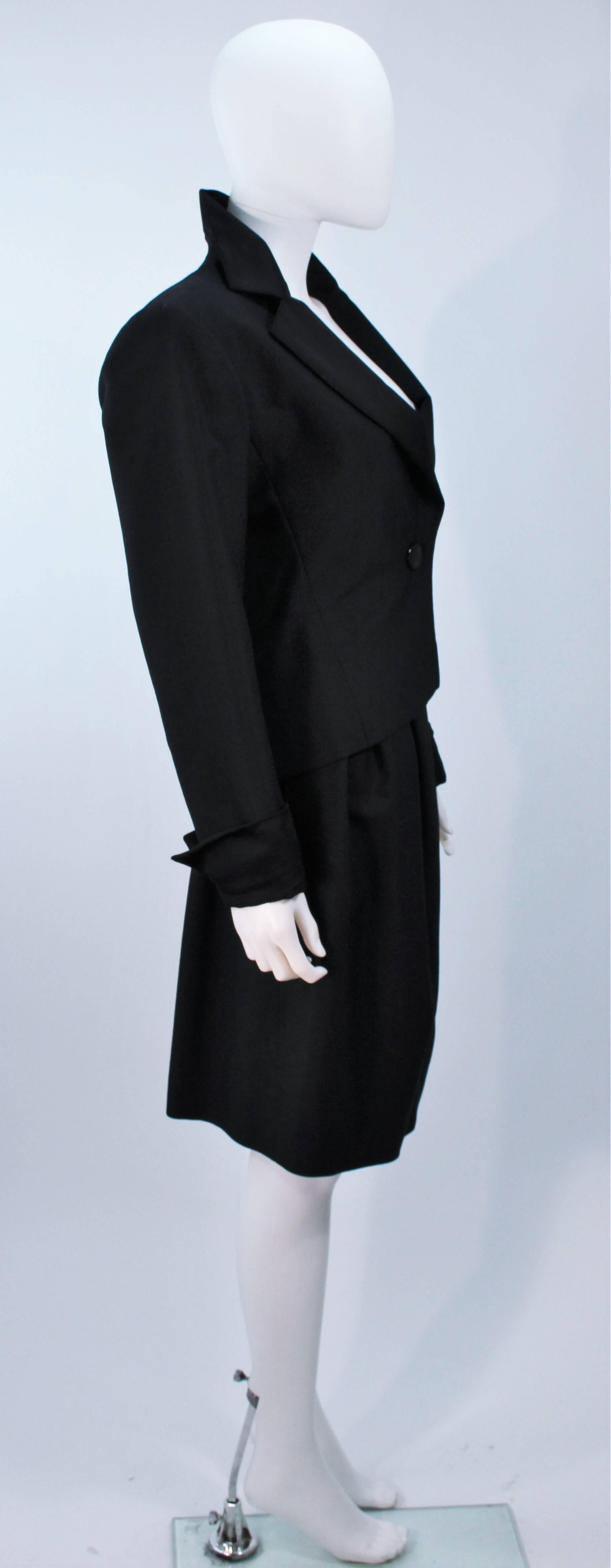 YVES SAINT LAURENT Black Wool Skirt Suit with Satin Trim Size 36 In Excellent Condition For Sale In Los Angeles, CA