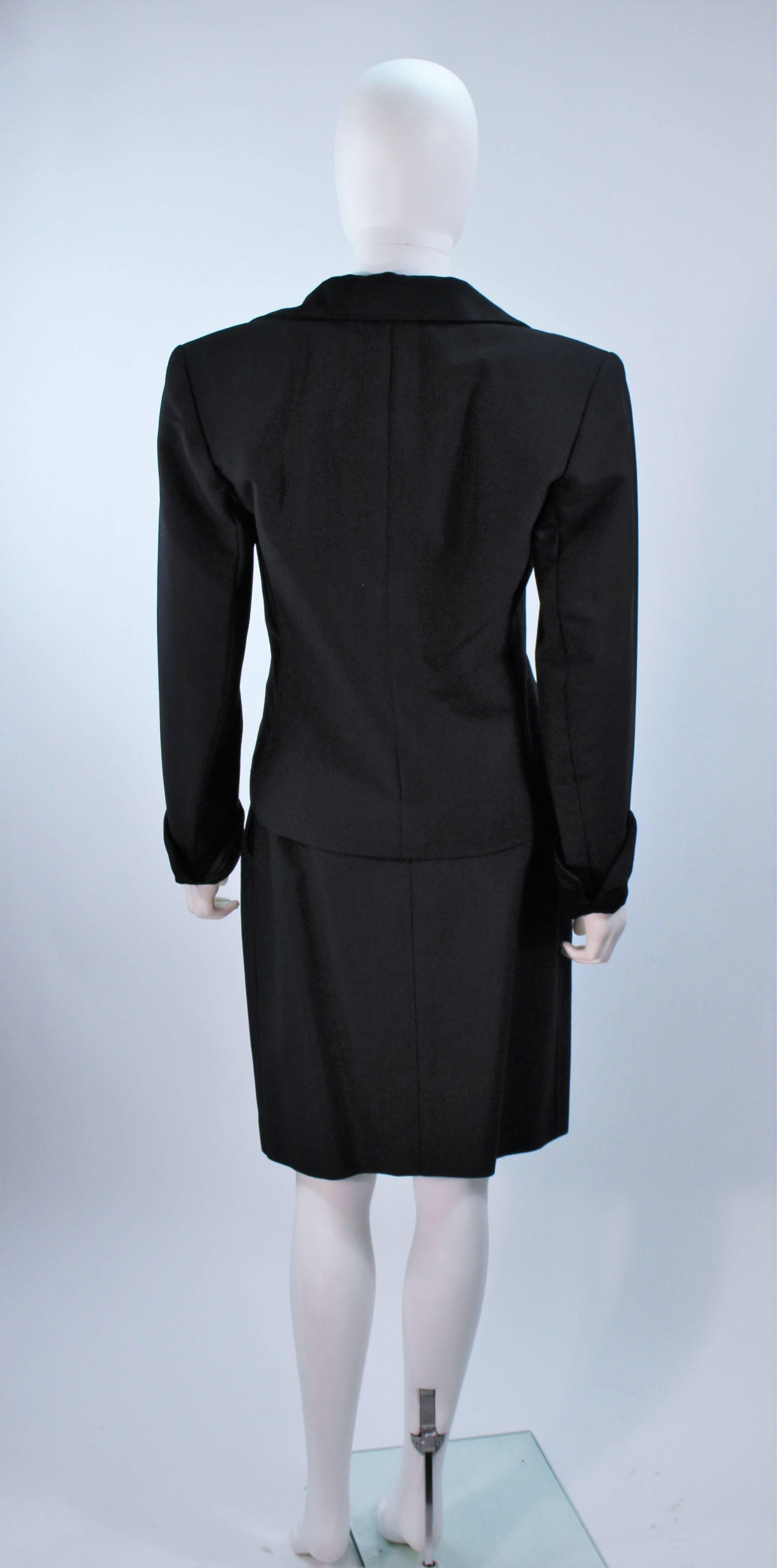 Women's YVES SAINT LAURENT Black Wool Skirt Suit with Satin Trim Size 36 For Sale