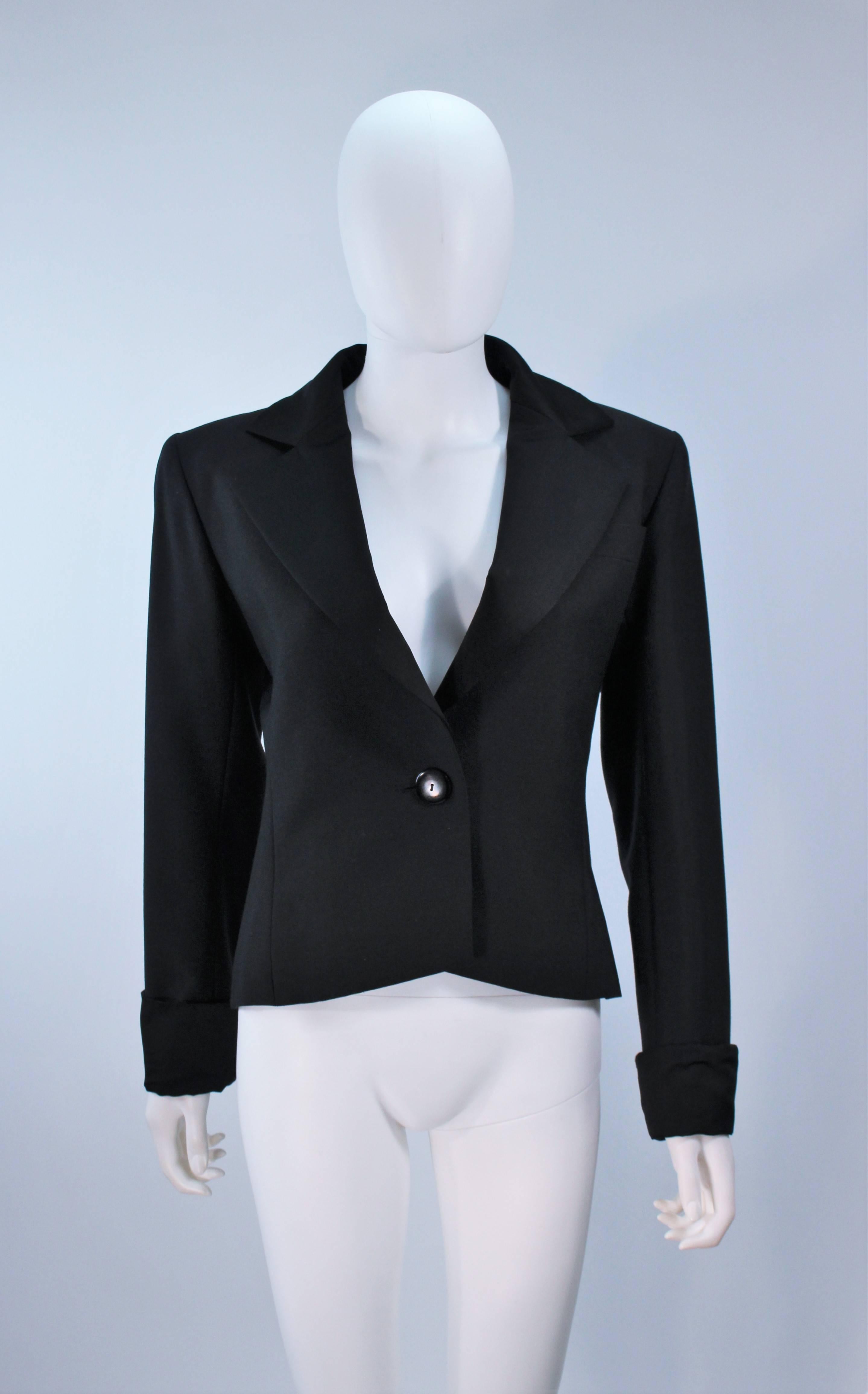 YVES SAINT LAURENT Black Wool Skirt Suit with Satin Trim Size 36 For Sale 1