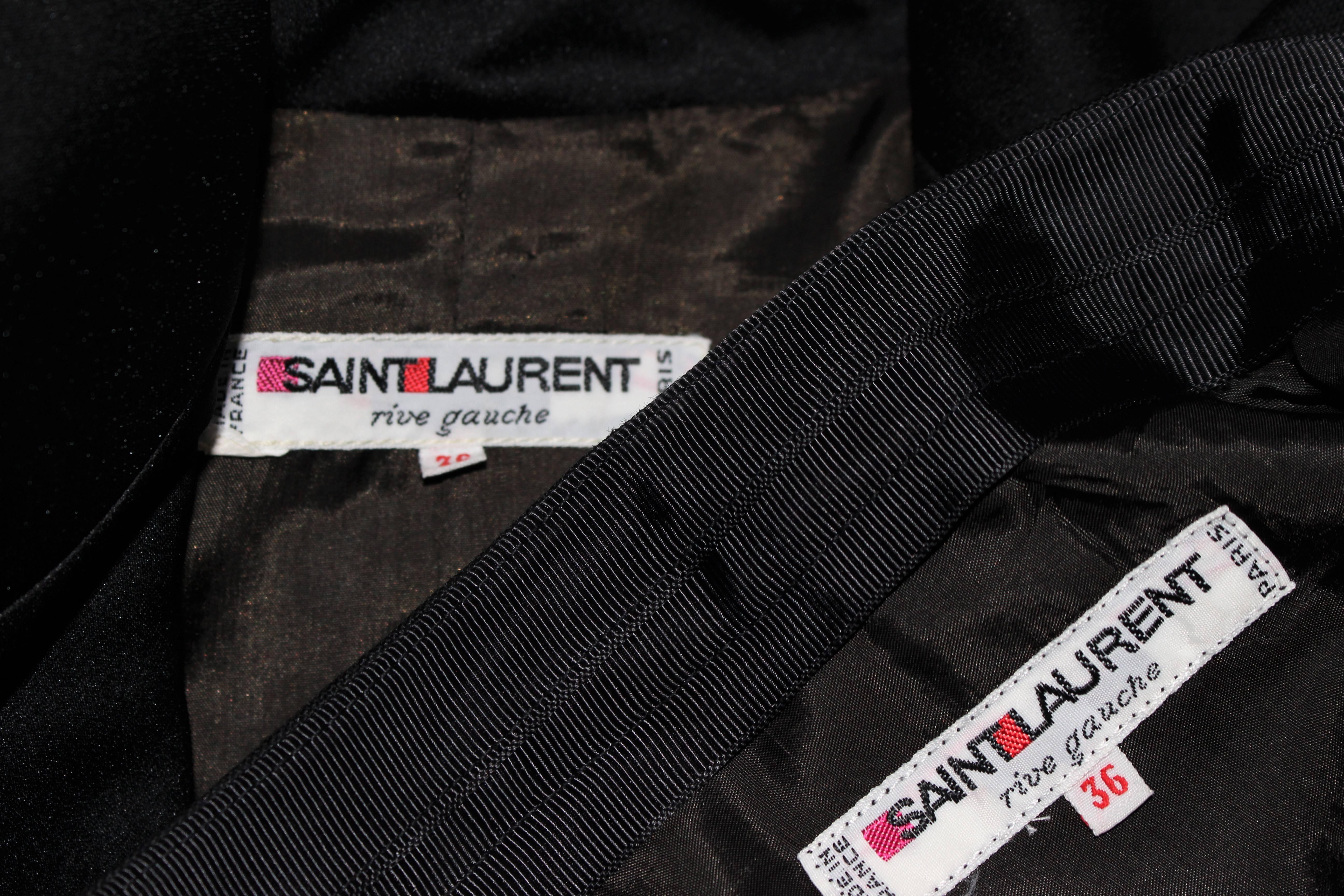 YVES SAINT LAURENT Black Wool Skirt Suit with Satin Trim Size 36 For Sale 3