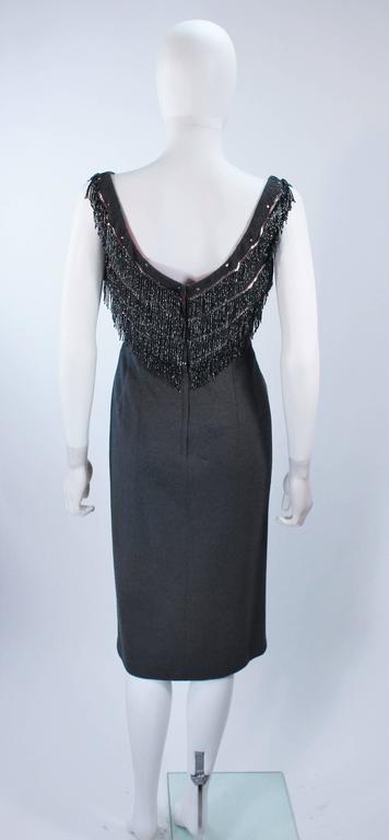 SYDNEY NORTH 1970's Grey Stretch Knit Cocktail Dress with Beaded Fringe ...
