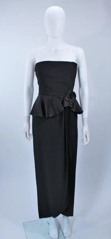 ALBERT NIPON Black Gown with Peplum and Draped Rose Size 6 at 1stDibs ...