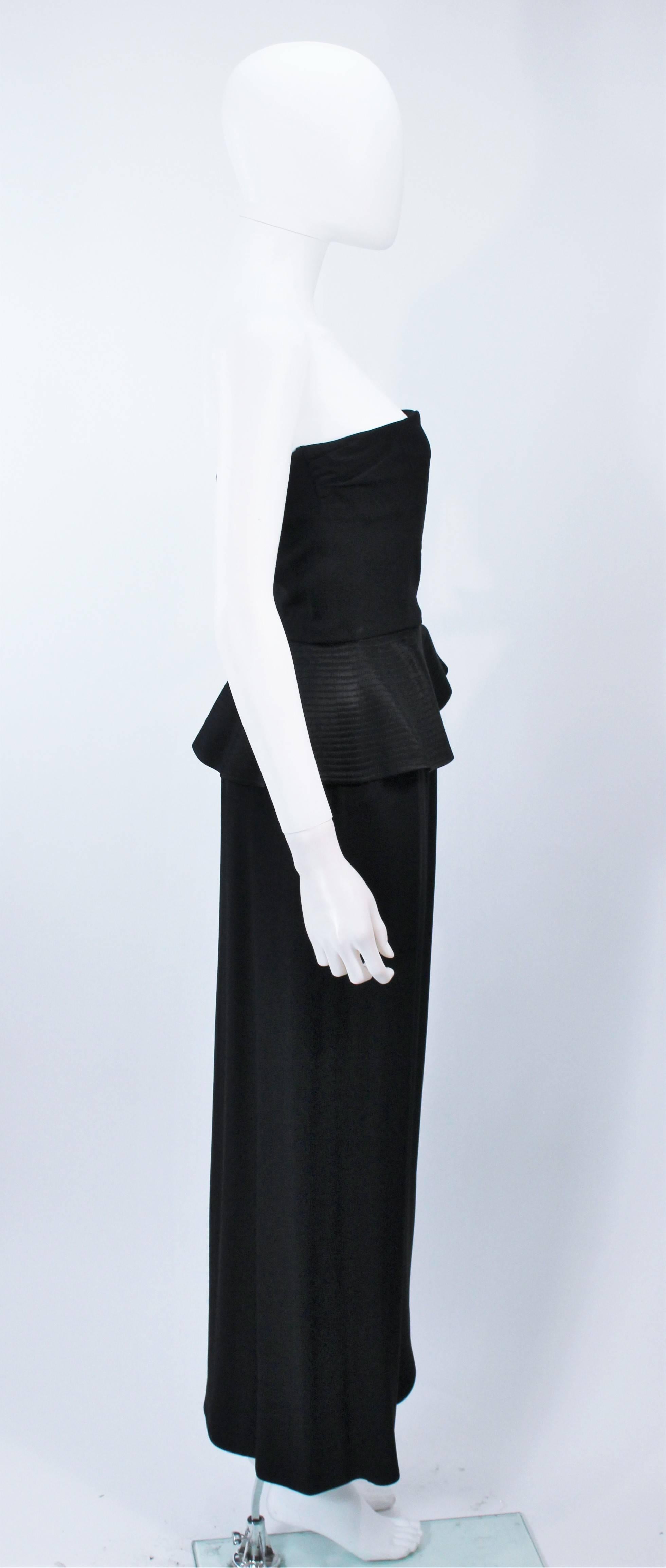 ALBERT NIPON Black Gown with Peplum and Draped Rose Size 6 2