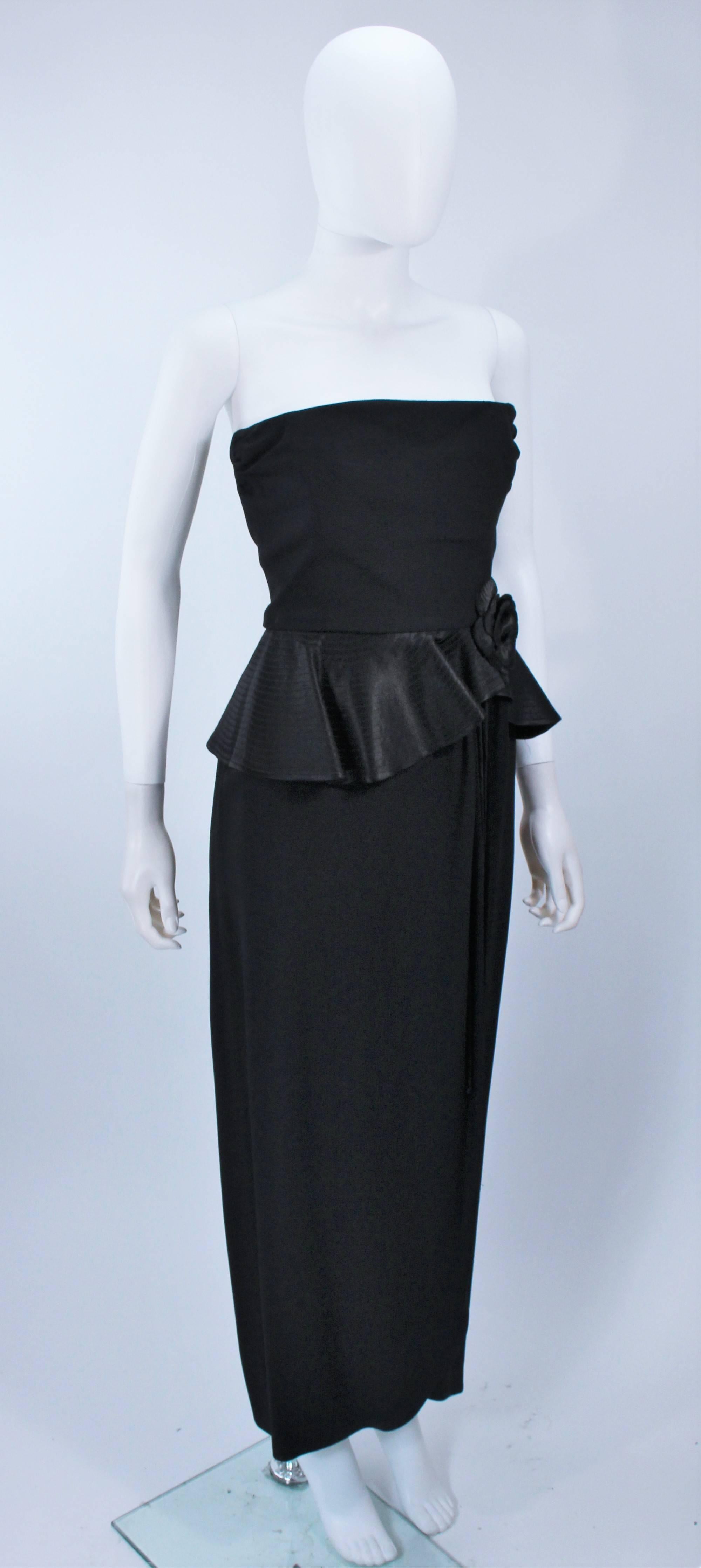 ALBERT NIPON Black Gown with Peplum and Draped Rose Size 6 1