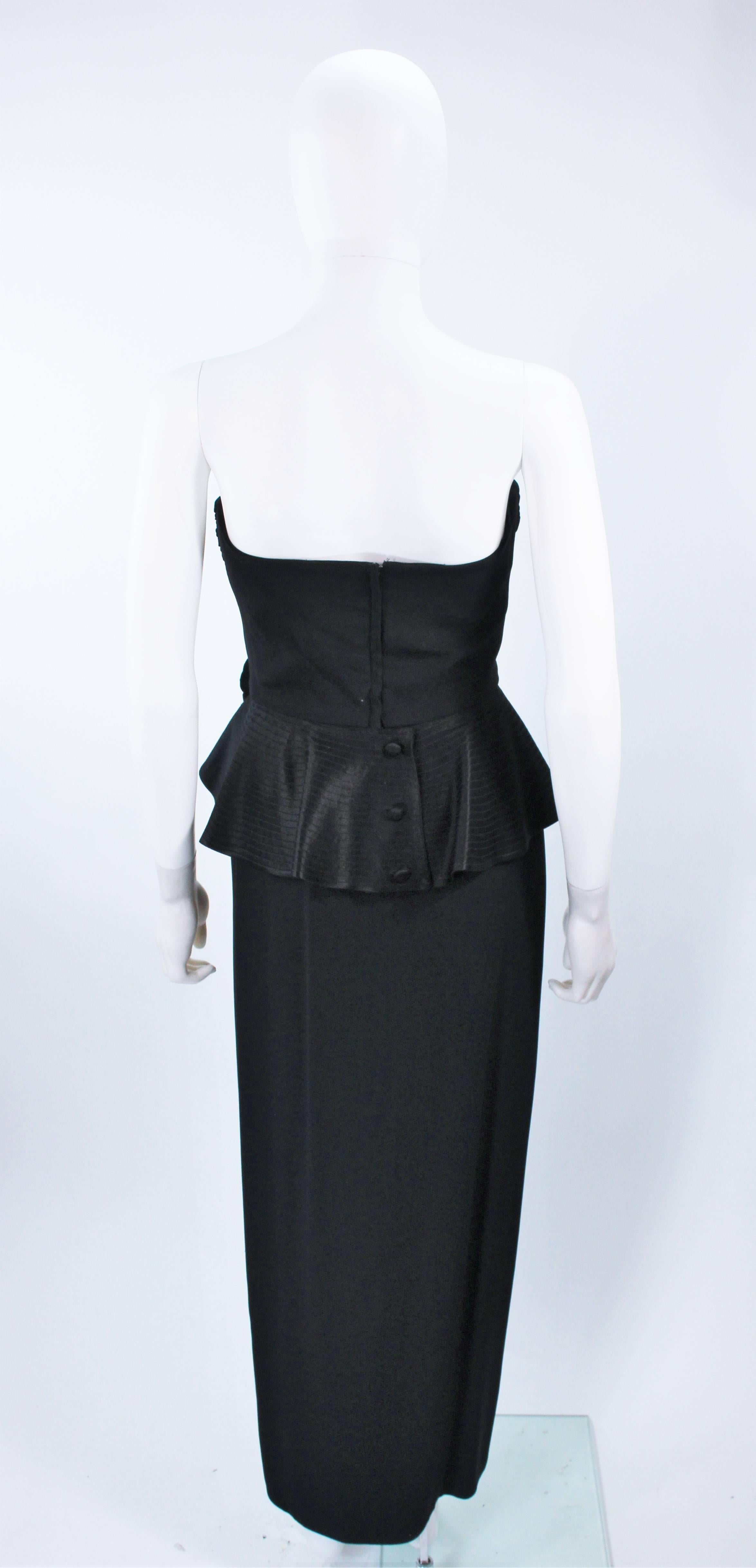 ALBERT NIPON Black Gown with Peplum and Draped Rose Size 6 3