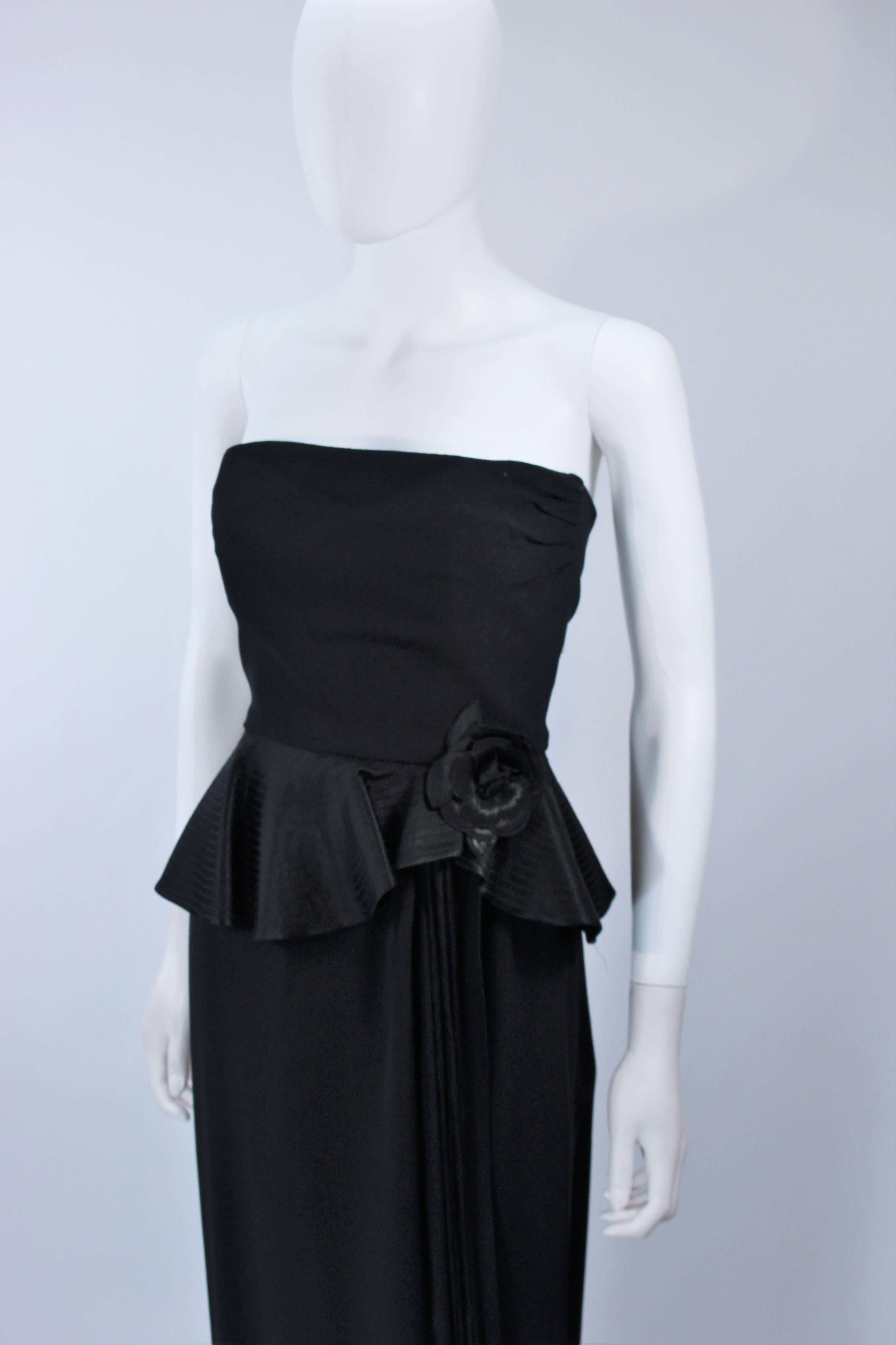 Women's ALBERT NIPON Black Gown with Peplum and Draped Rose Size 6