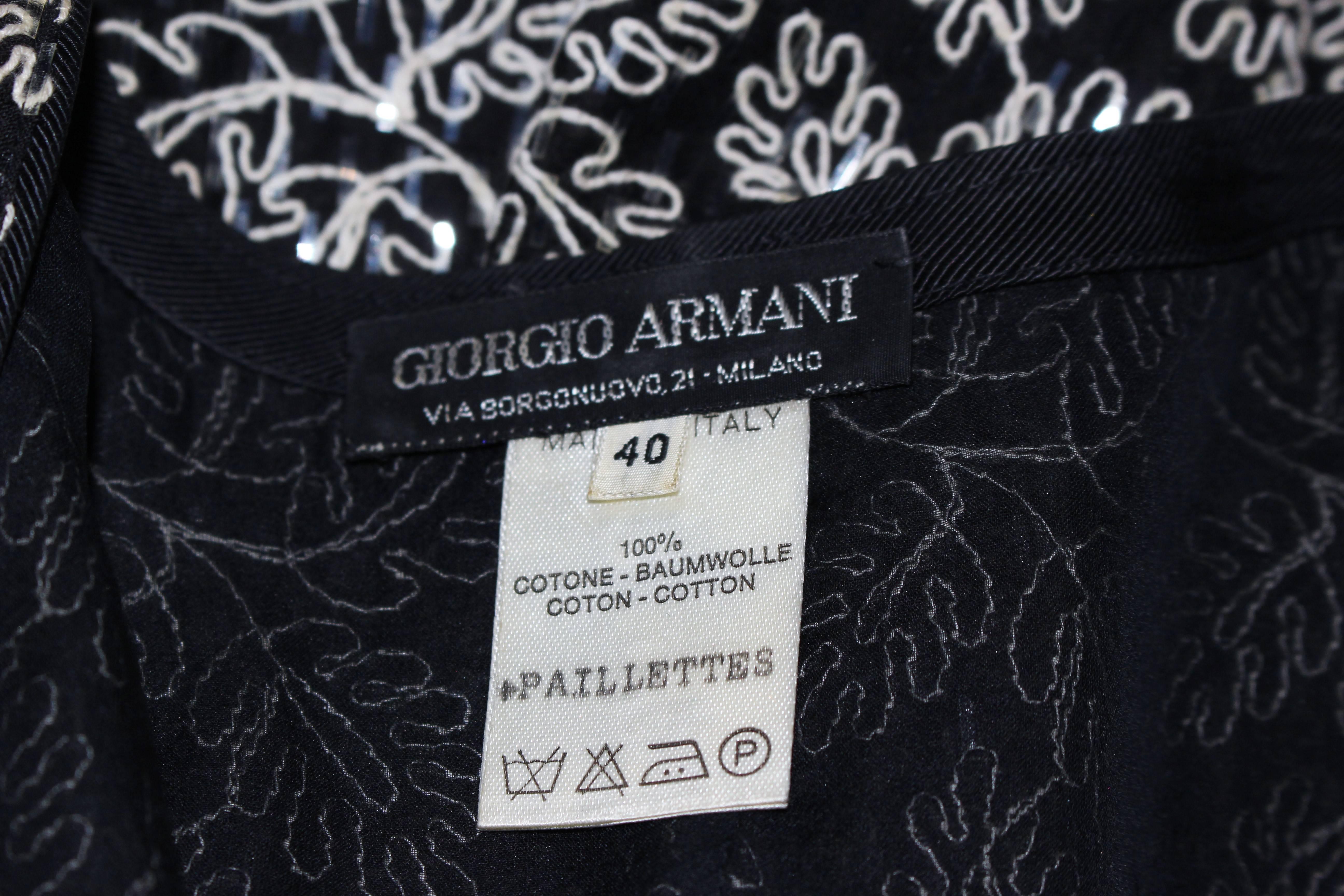 GIORGIO ARMANI Black and White Floral Sequin Jacket Size 40 6