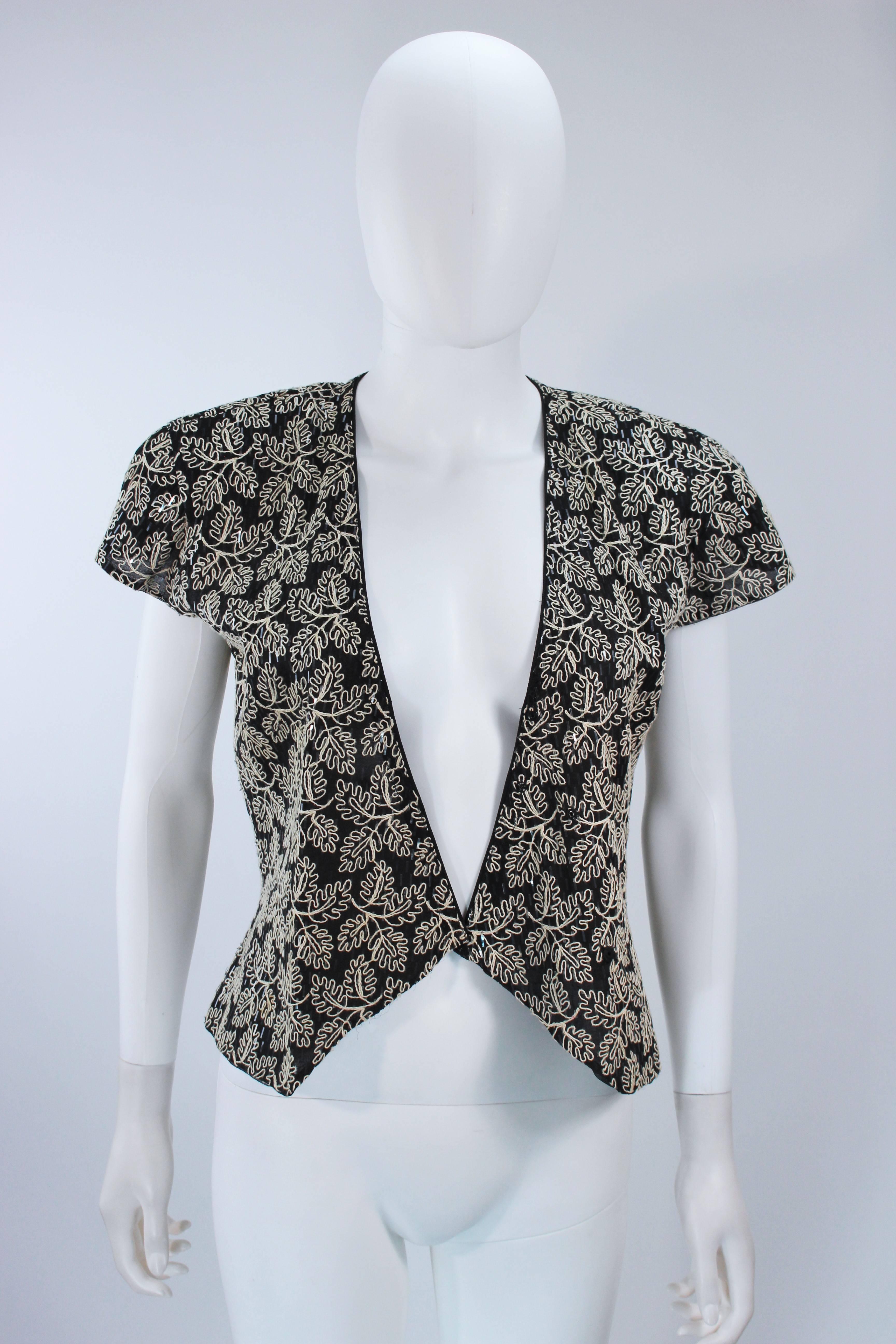 Women's GIORGIO ARMANI Black and White Floral Sequin Jacket Size 40