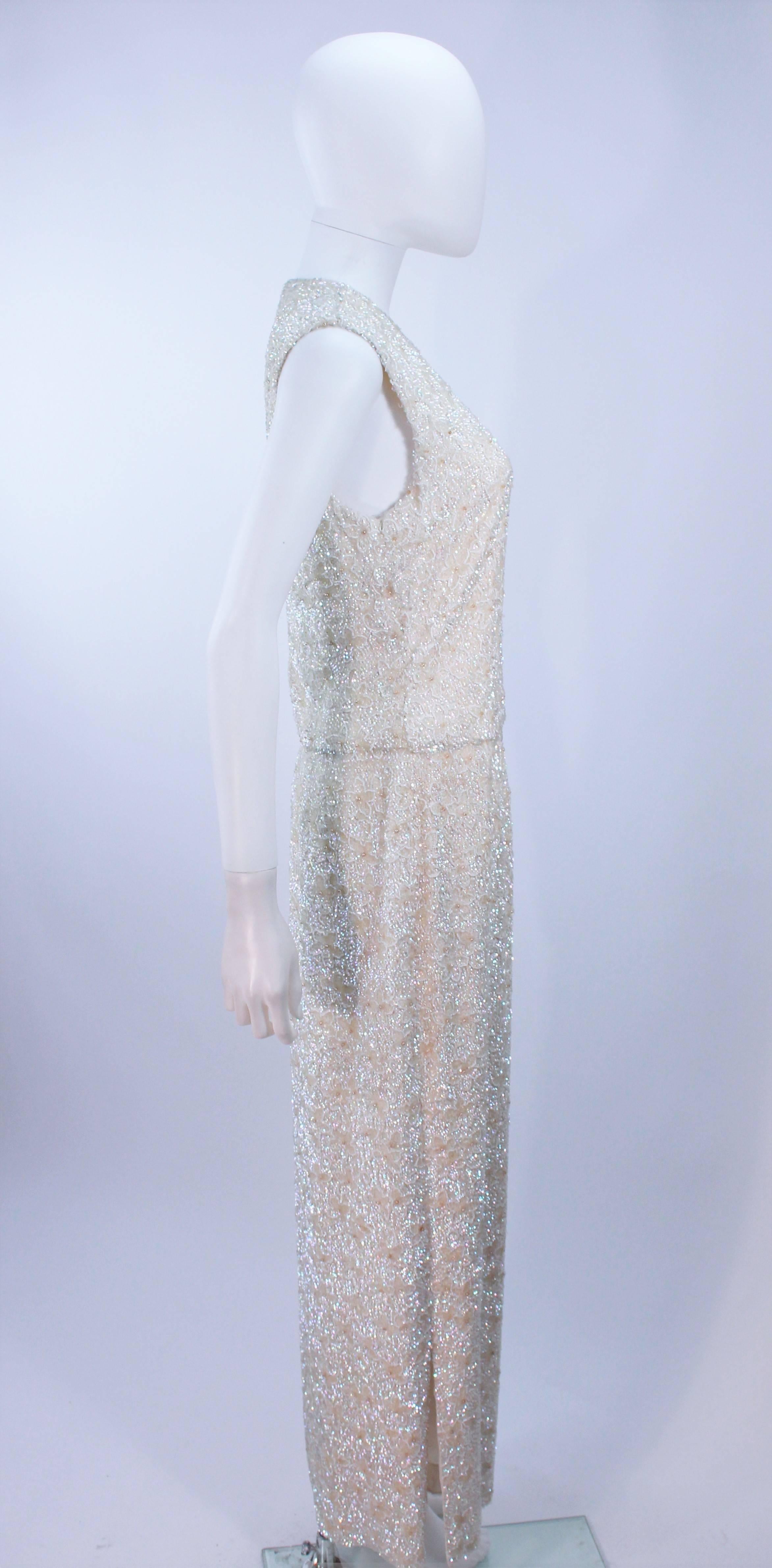 Gray JEWELS Vintage 1950's Iridescent Beaded Gown Wedding Size 8-12 For Sale