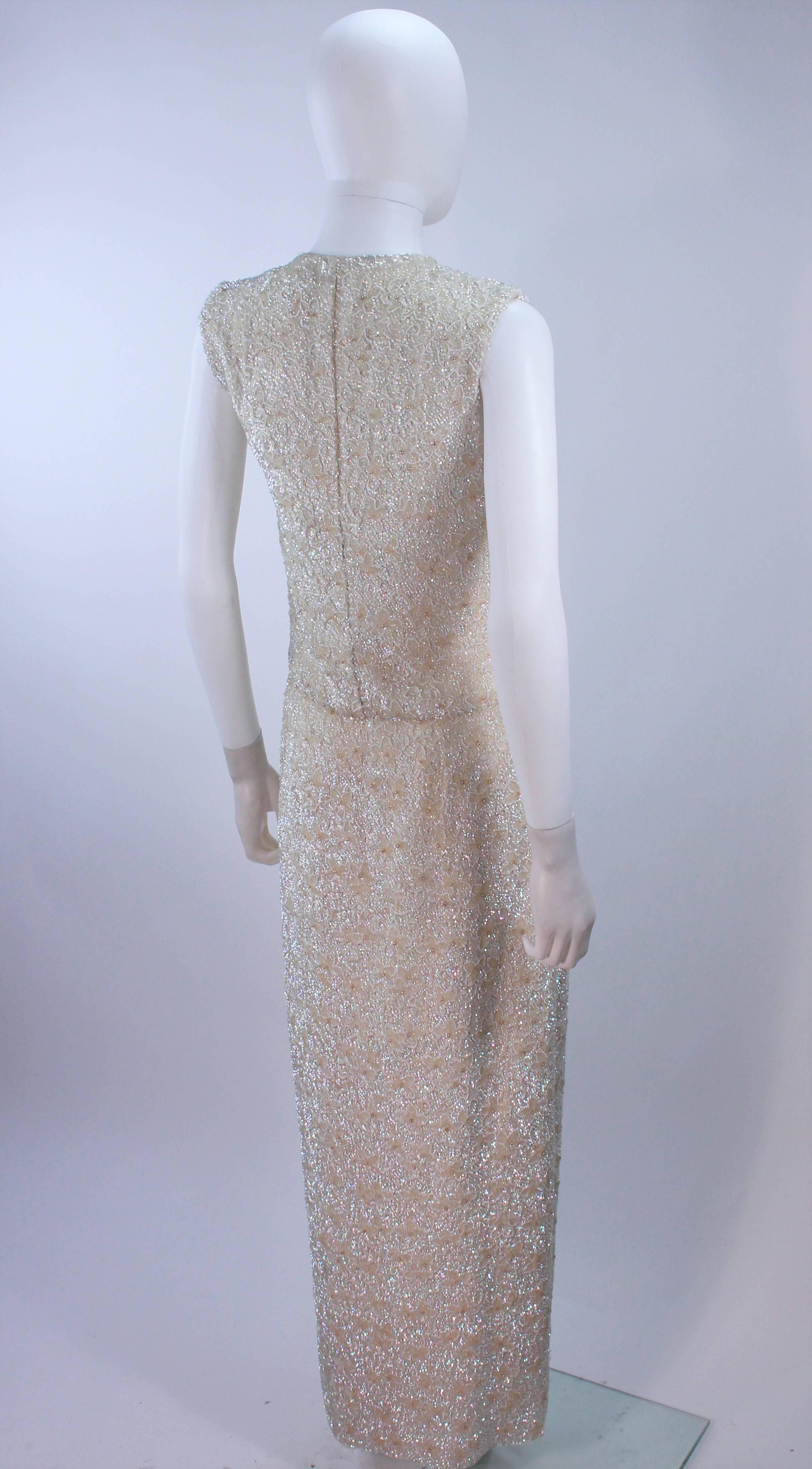 JEWELS Vintage 1950's Iridescent Beaded Gown Wedding Size 8-12 In Excellent Condition For Sale In Los Angeles, CA
