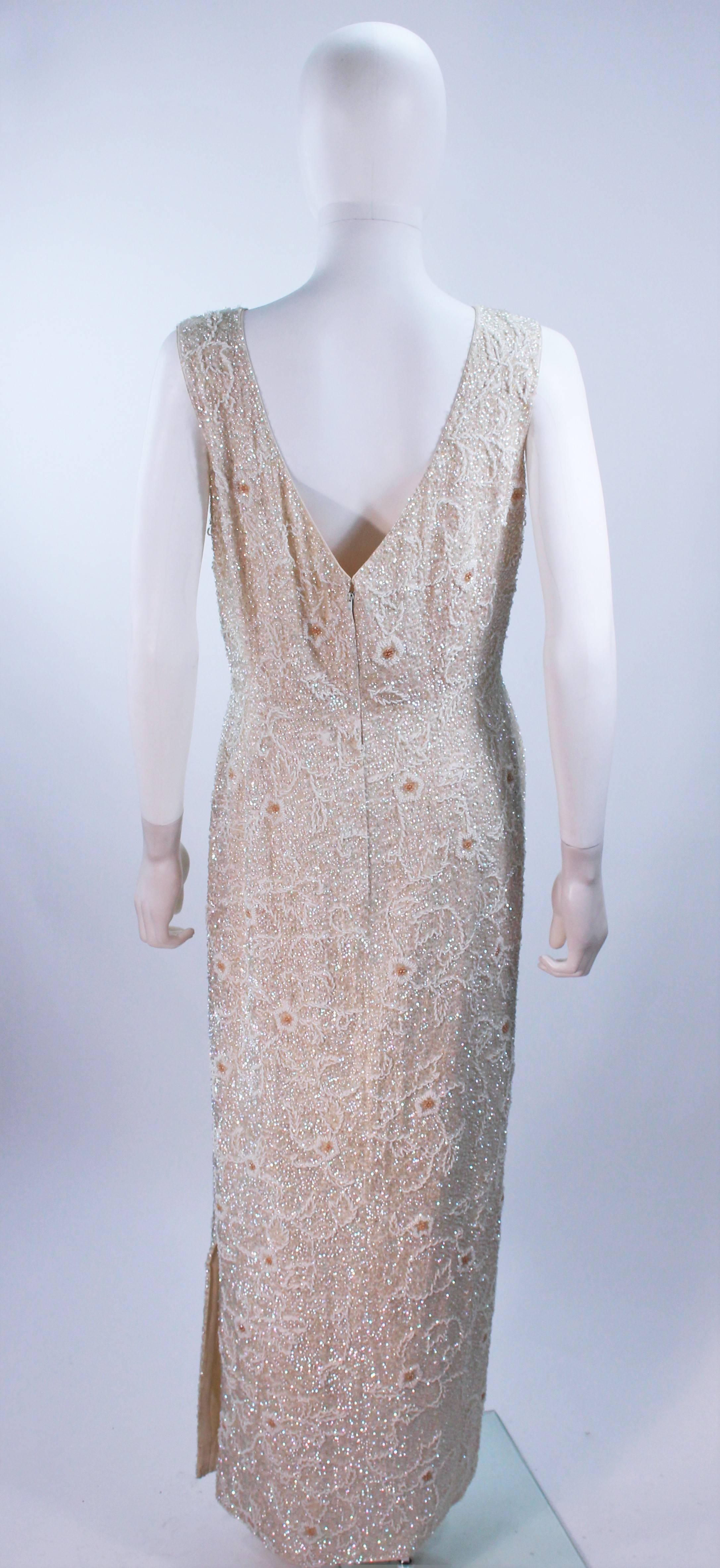 JO RO IMPORTS 1950's White Iridescent Floral Sequin Beaded Gown Wedding Size 14 For Sale 1