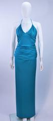 ELIZABETH MASON COUTURE Turquoise Silk Jersey Halter Gown Made to Order
