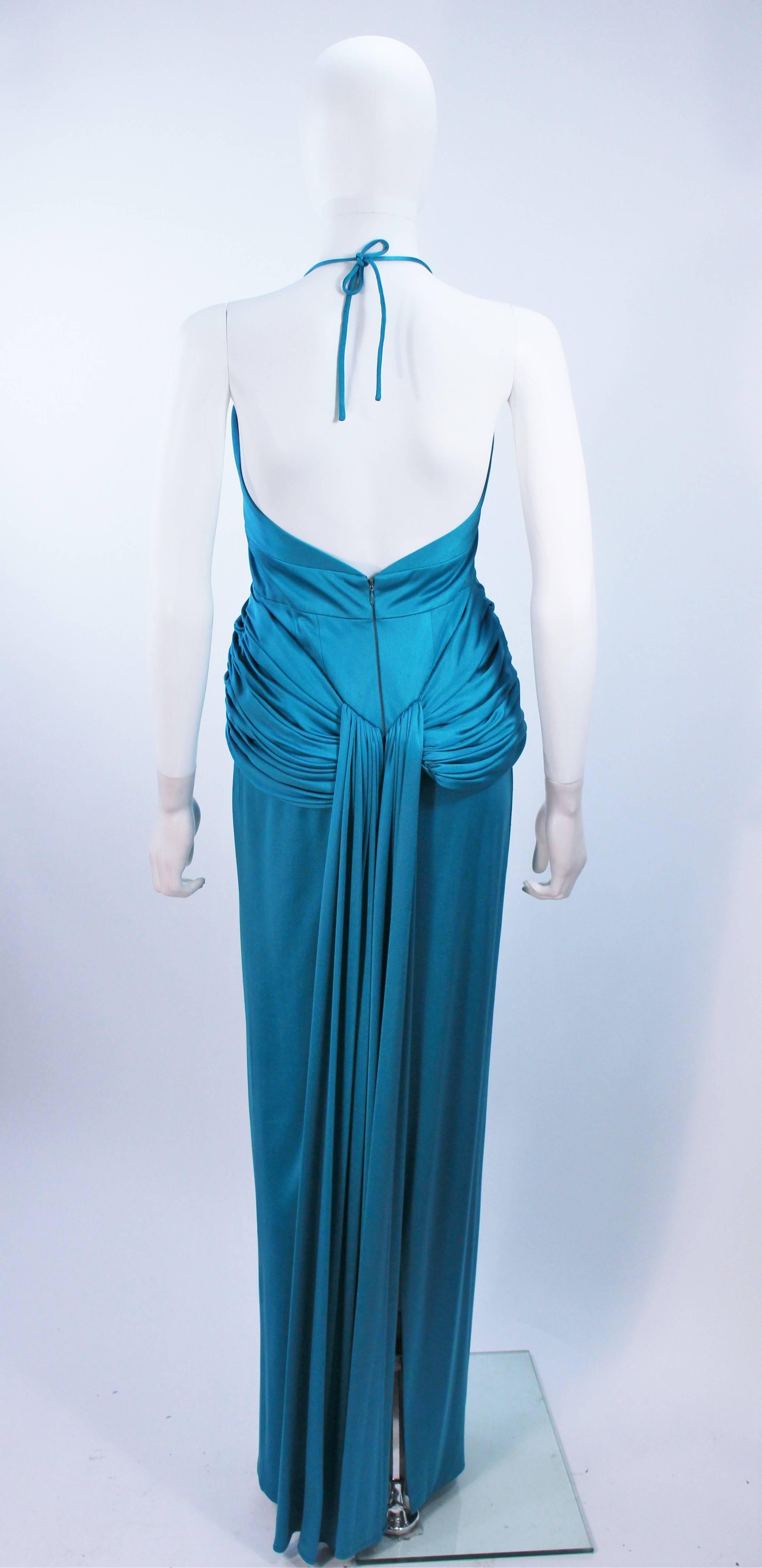 ELIZABETH MASON COUTURE Turquoise Silk Jersey Halter Gown Made to Order For Sale 4
