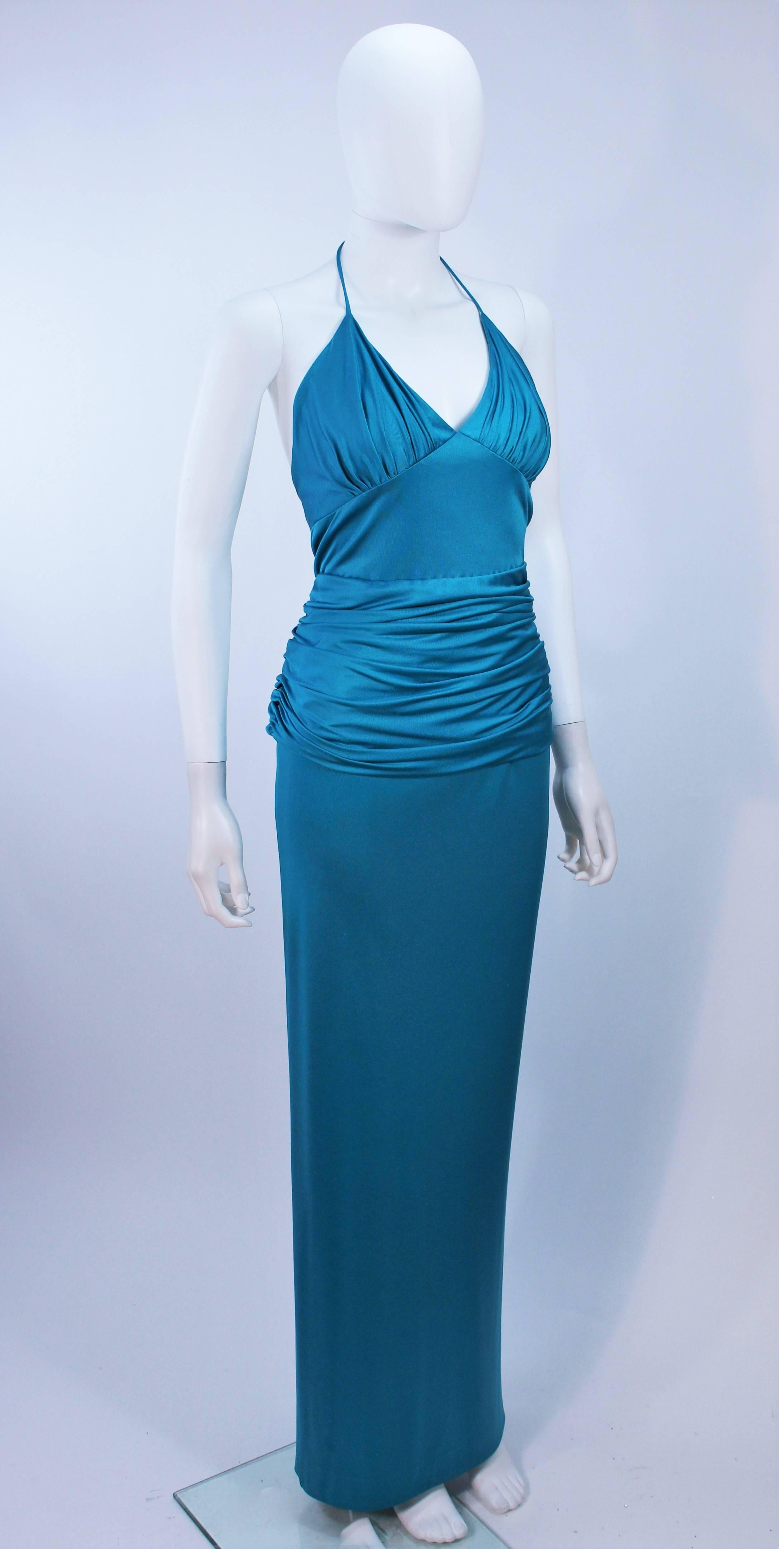 Women's ELIZABETH MASON COUTURE Turquoise Silk Jersey Halter Gown Made to Order For Sale