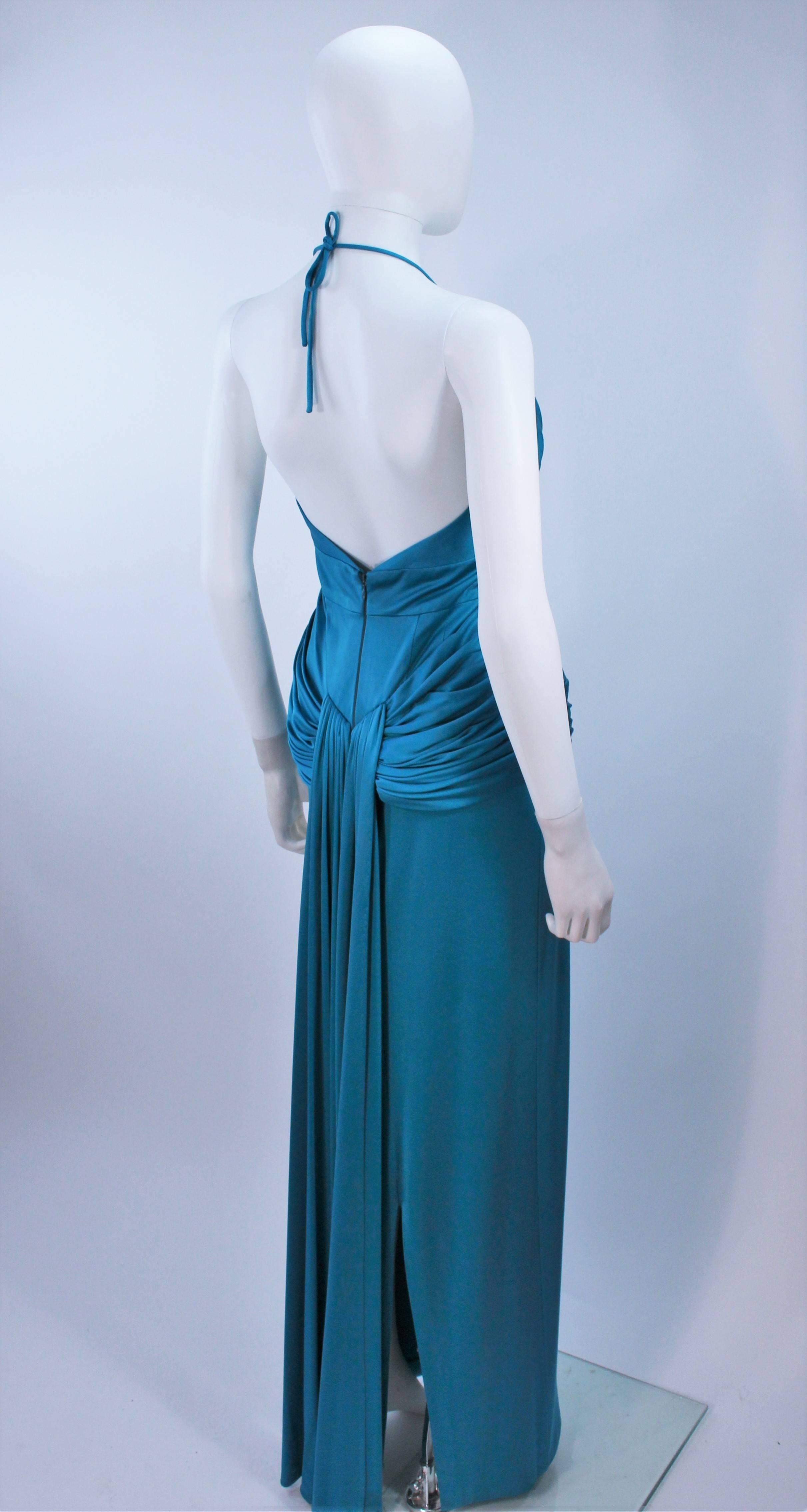 ELIZABETH MASON COUTURE Turquoise Silk Jersey Halter Gown Made to Order For Sale 3