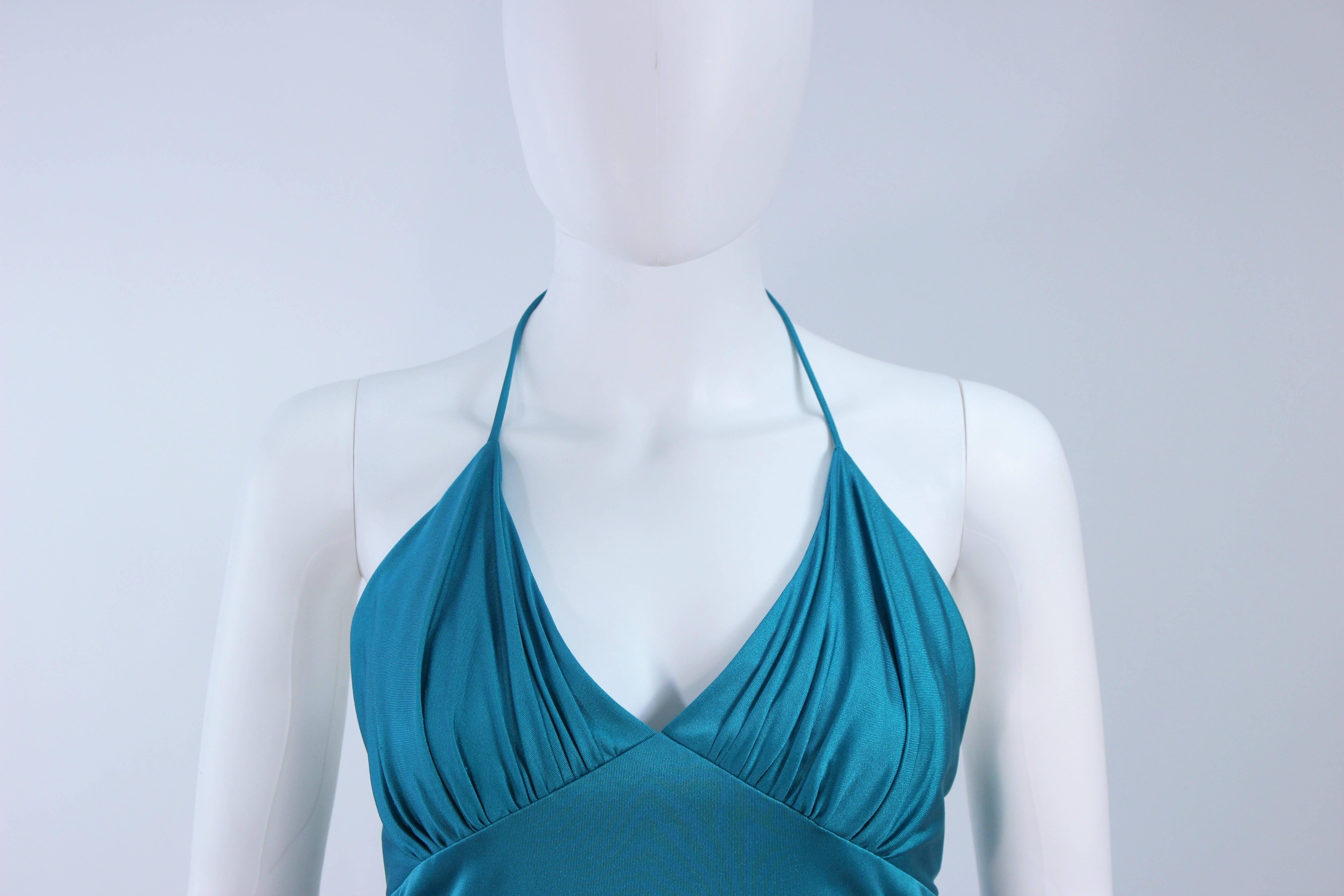 ELIZABETH MASON COUTURE Turquoise Silk Jersey Halter Gown Made to Order In Excellent Condition For Sale In Los Angeles, CA