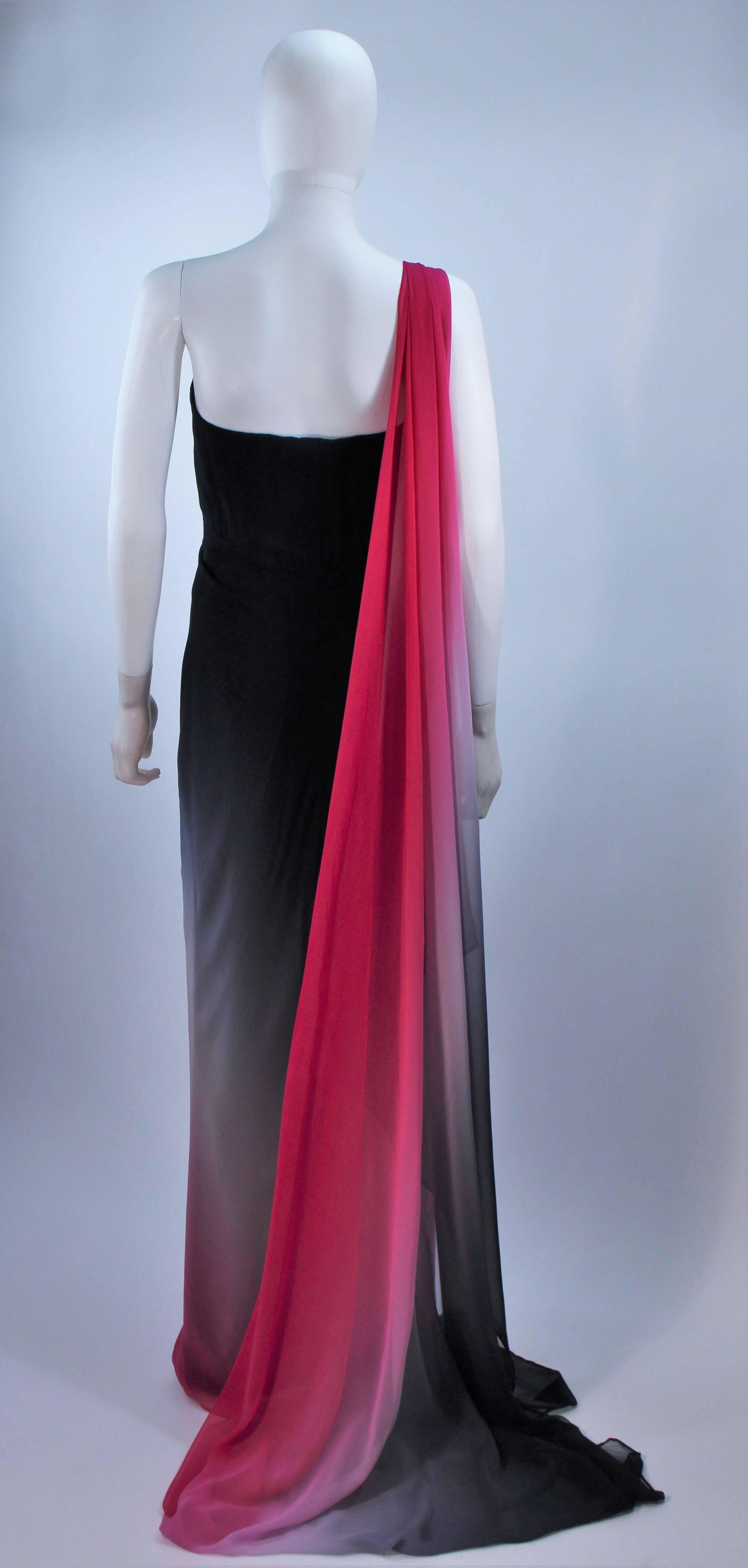 ELIZABETH MASON COUTURE Black to Pink Ombre Drape Gown Made to Order In New Condition For Sale In Los Angeles, CA