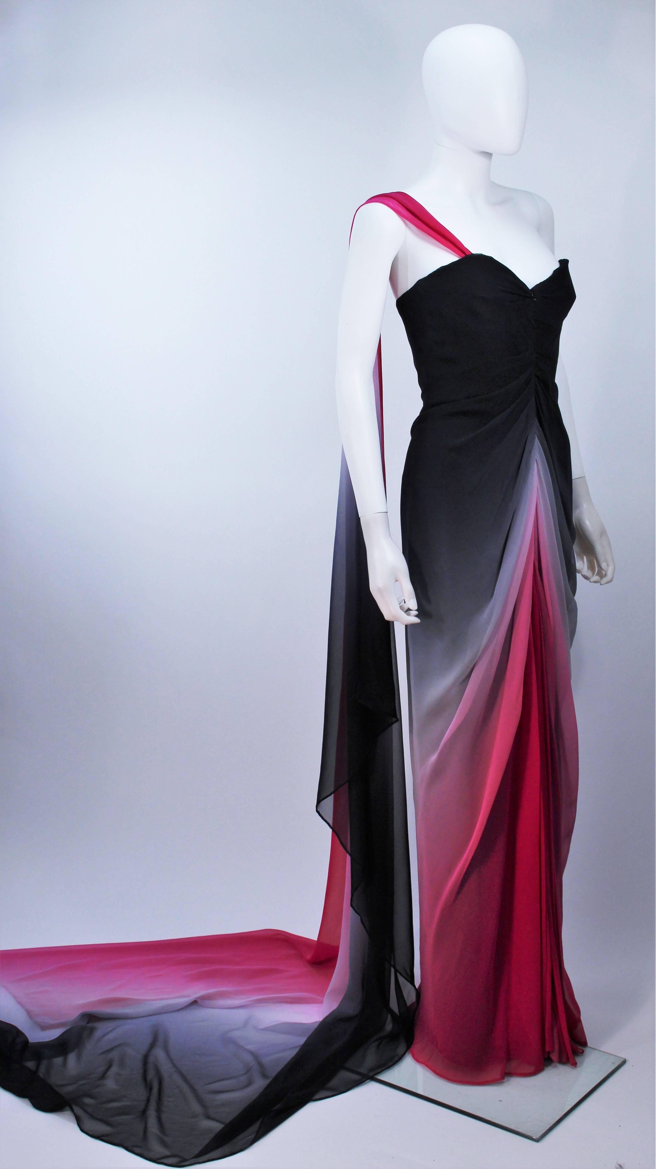 Brown ELIZABETH MASON COUTURE Black to Pink Ombre Drape Gown Made to Order For Sale