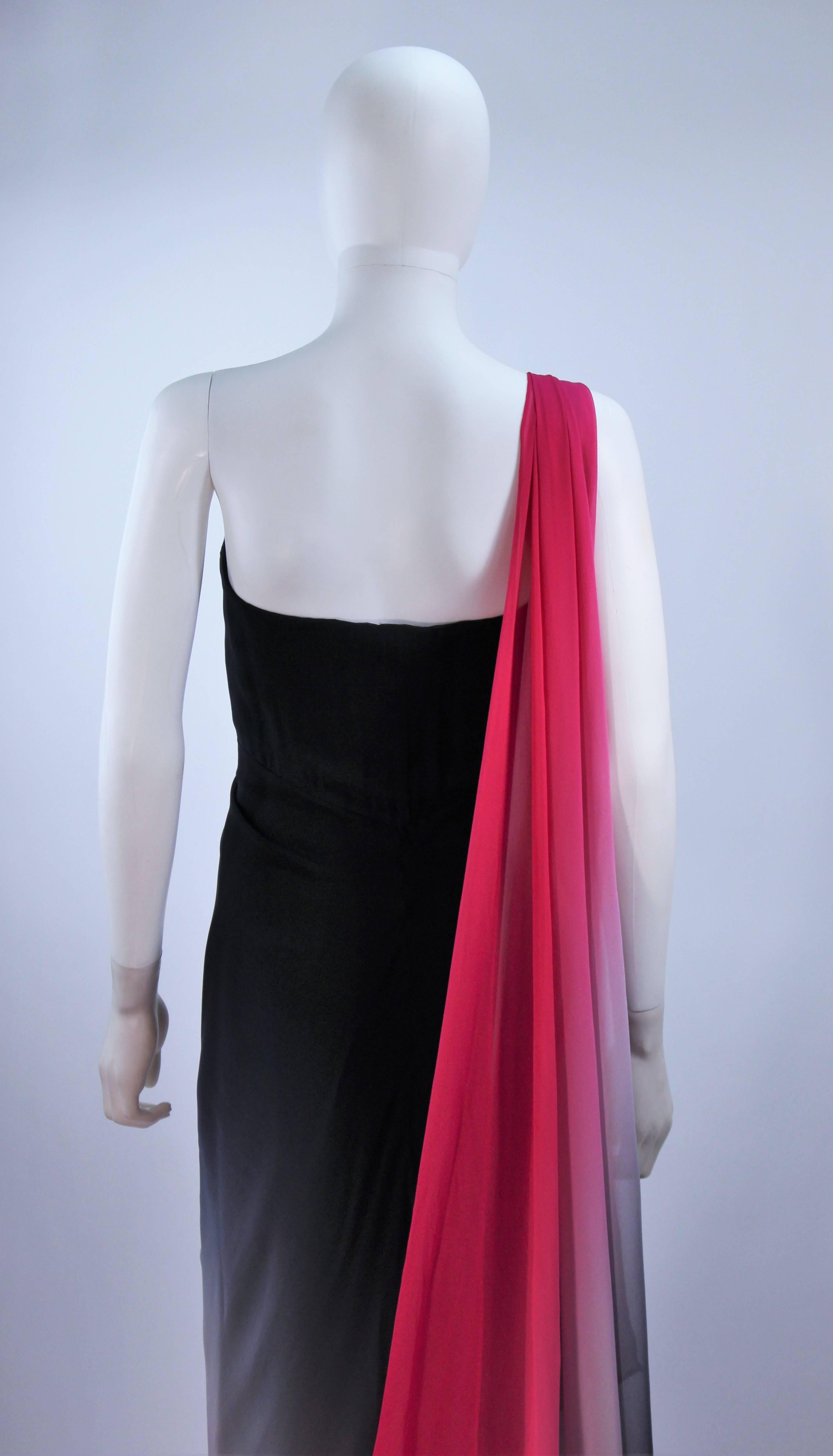 Women's ELIZABETH MASON COUTURE Black to Pink Ombre Drape Gown Made to Order For Sale